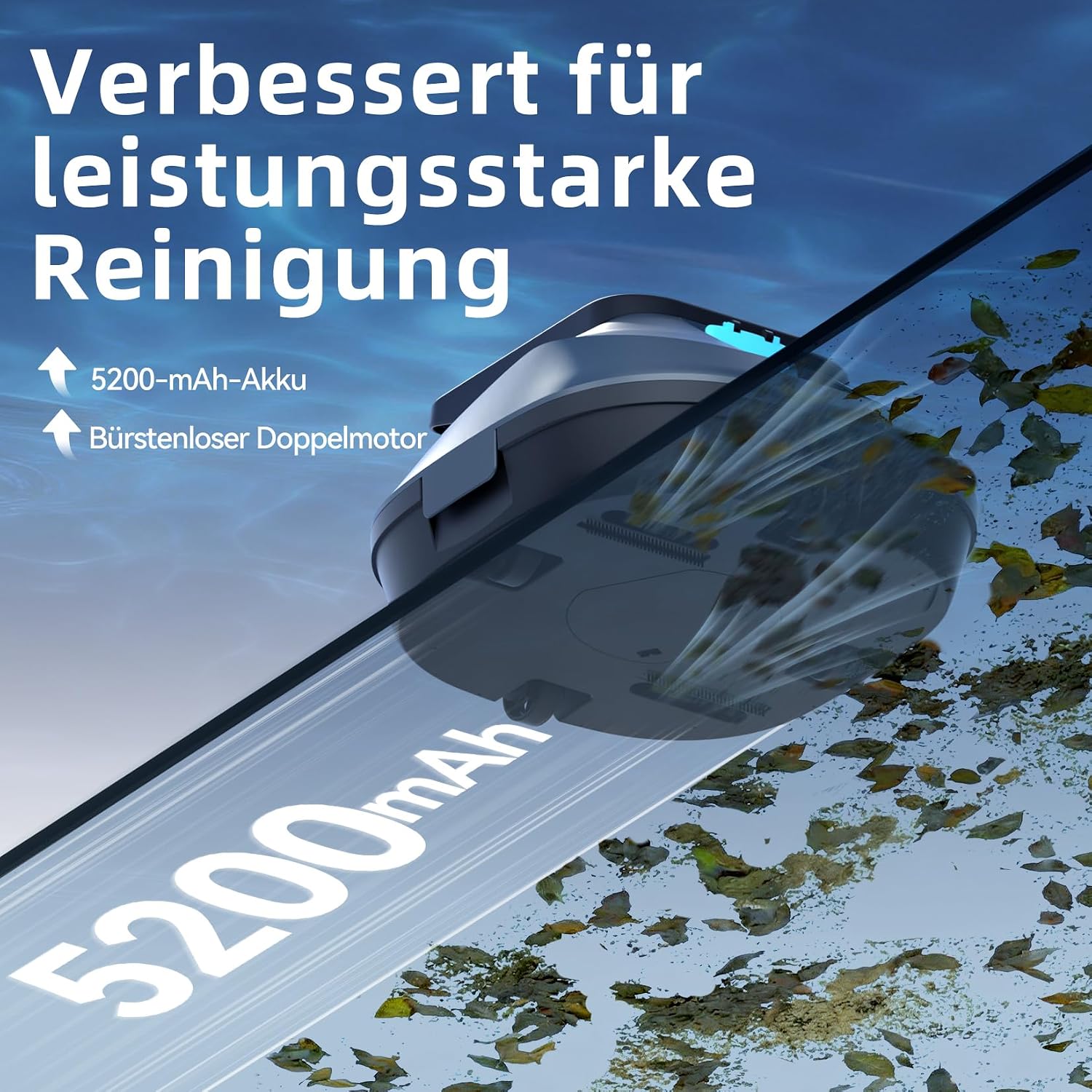 Detalle de Pondee X2 Poolroboter Akku – kabelloser Reinigungspartner, 200 Minuten Laufzeit, Auto-Parkfunktion, 3,3 h Schnellladung