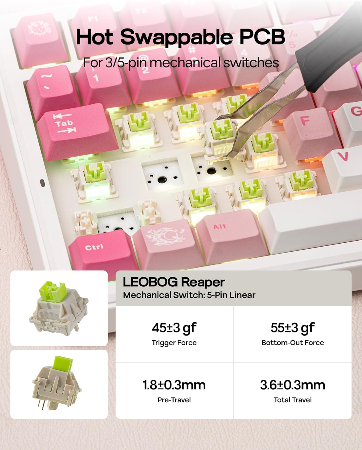 Detalle de EPOMAKER X Aula F75 MAX mechanische Gaming-Tastatur (75 %), TFT-Display, Drehregler & Hot-Swap – QWERTY US (Weiß/Rosa)