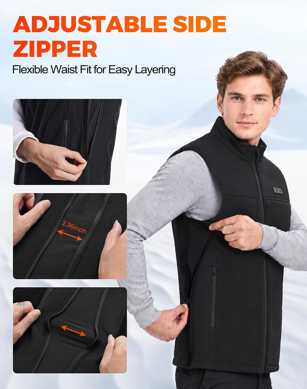Detalle de CKARTIC Men's Heated Vest, 15 Heating Zones, 3 Heat Levels, Battery Included