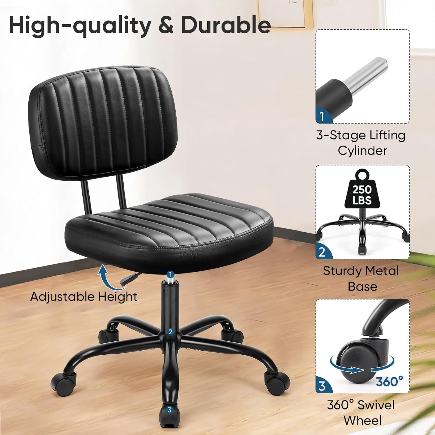 Detalle de DUMOS 2139ND722 Armless PU Leather Office Chair with Adjustable Height