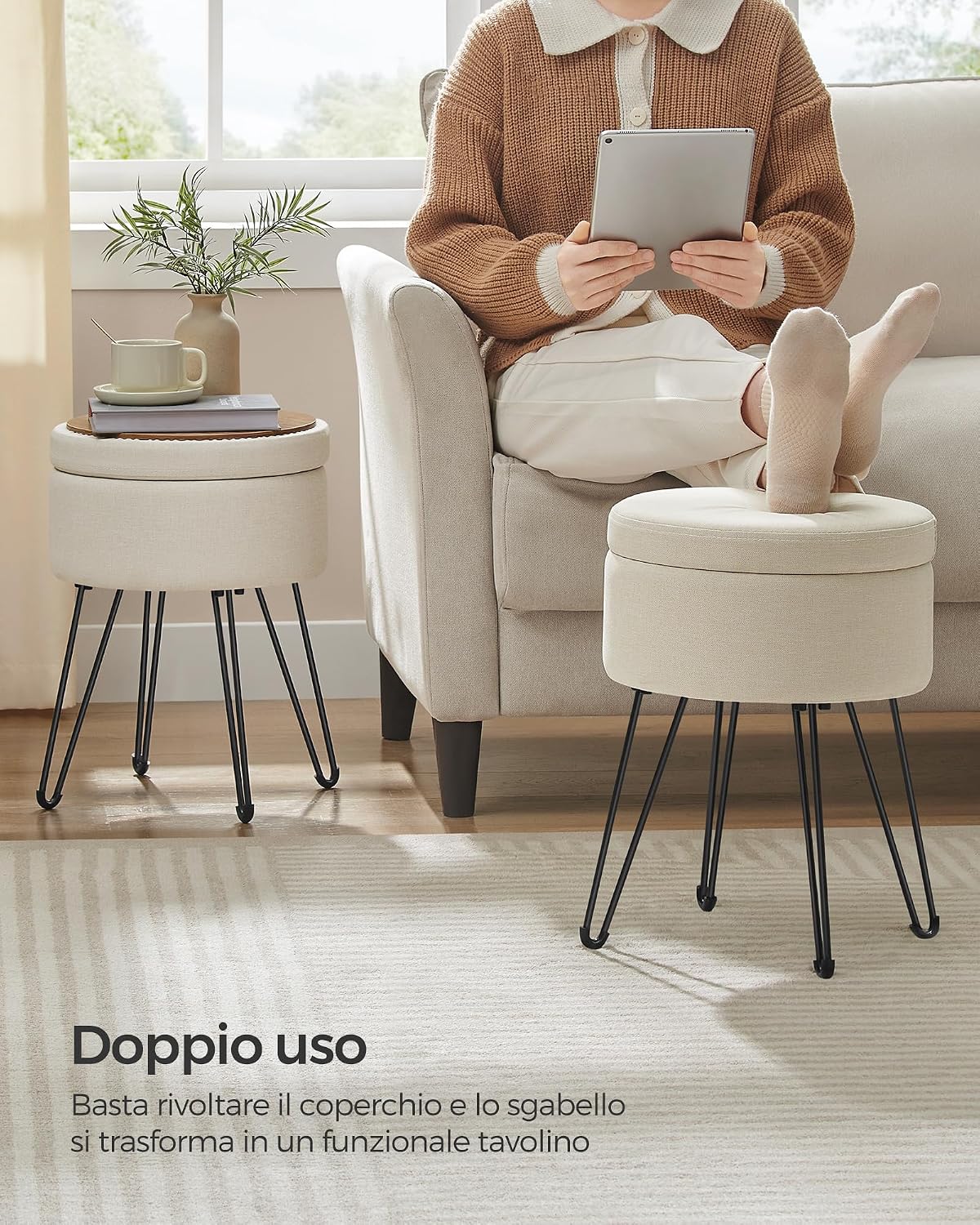 Detalle 2 de SONGMICS LOM002R01 pouf contenitore 9,4 L rosa
