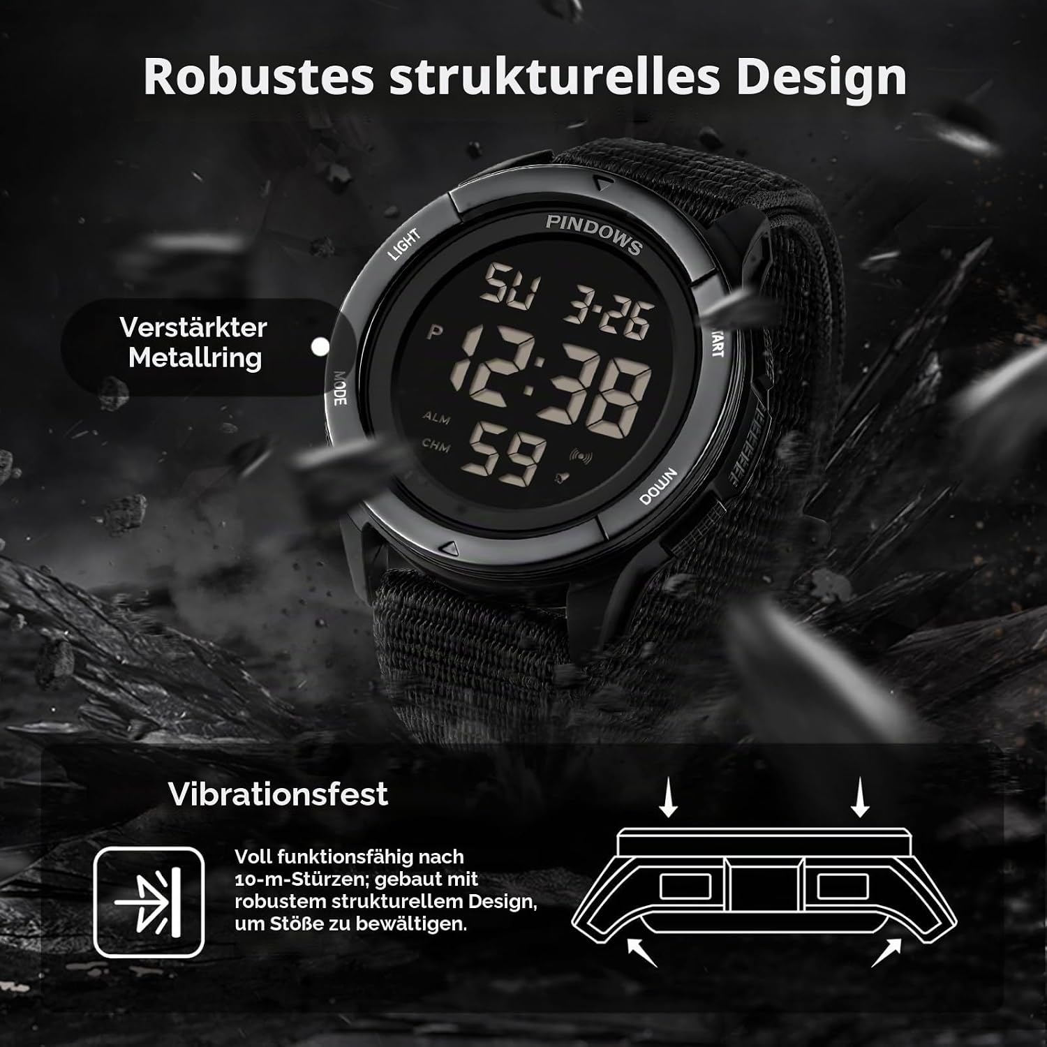 Thumbnail 6 de PINDOWS Herren Digitaluhr – Militär, Outdoor & Sport, 50 m Wasserdicht