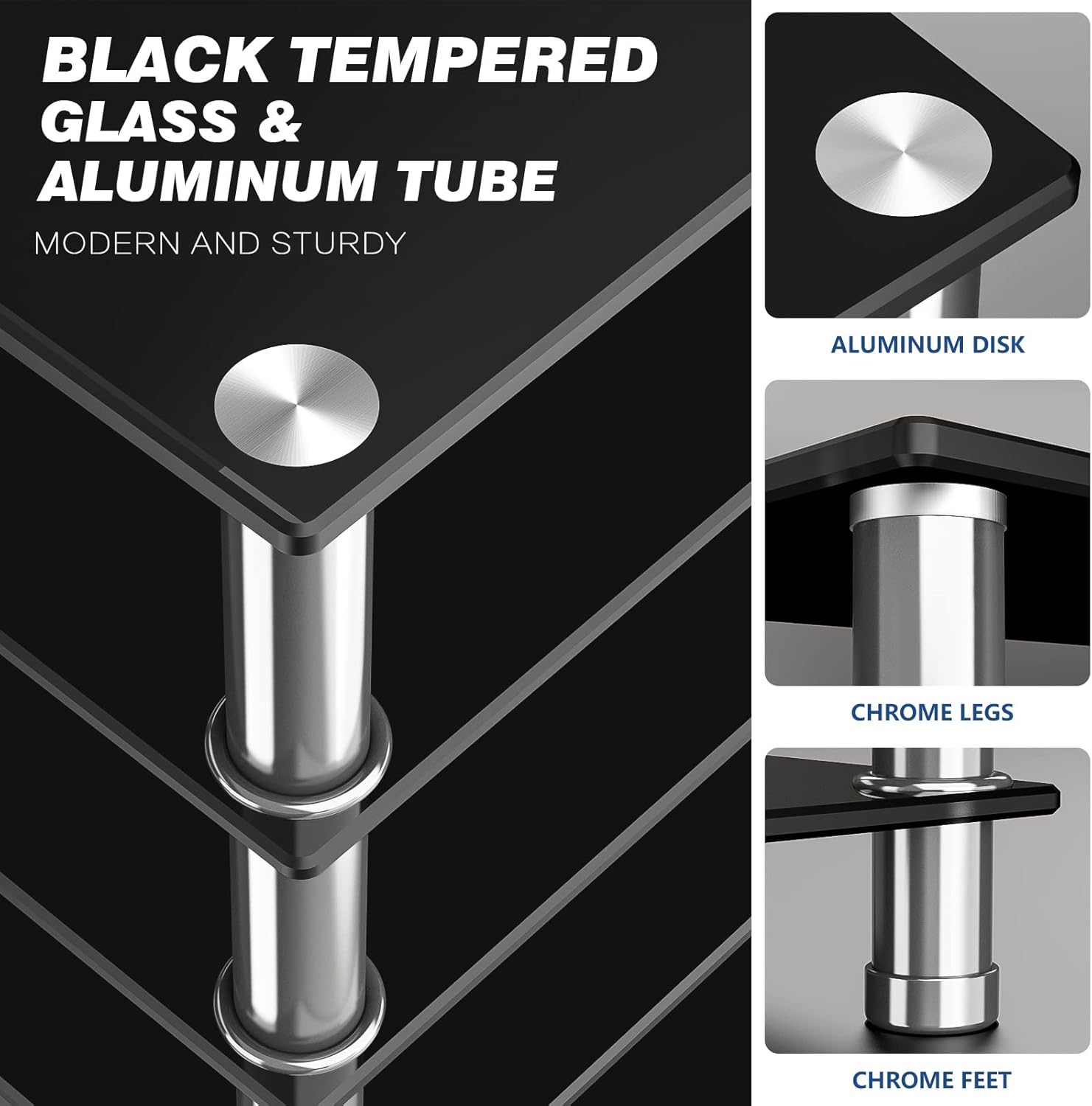 Thumbnail 4 de Meuble HiFi Console 5 niveaux HF1002 en verre trempé noir pour TV, lecteur DVD, Xbox et consoles