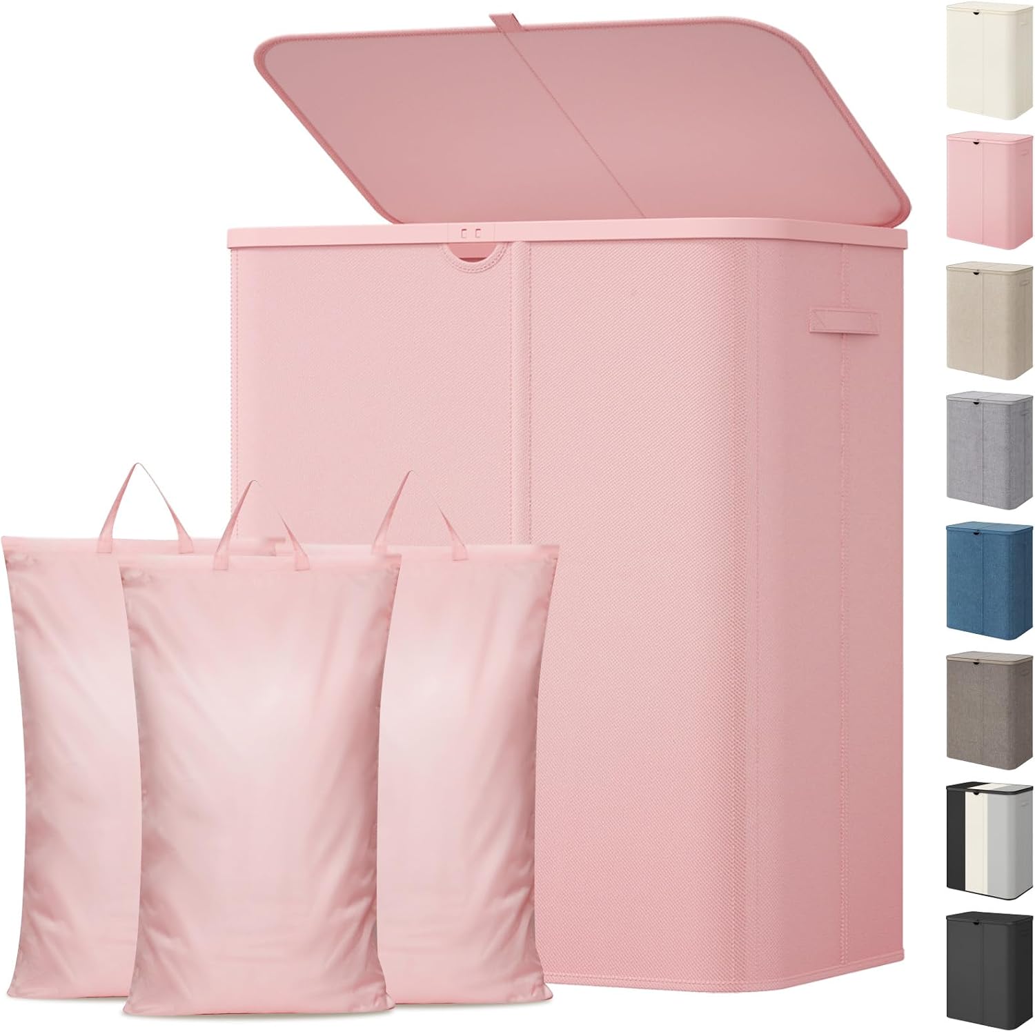 Detalle de Lifewit 24598 – składany kosz na pranie 185 l, 3 komory, pokrywa, różowy
