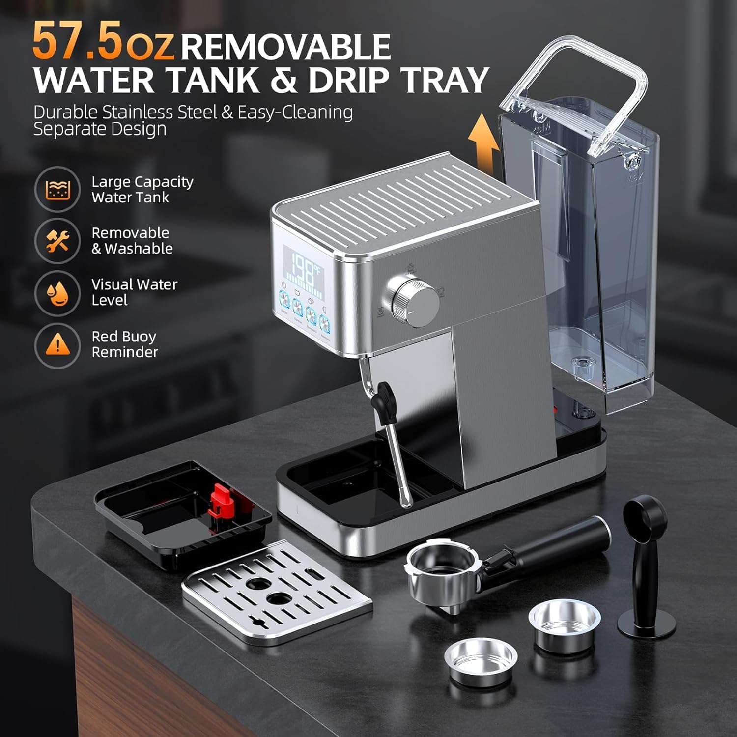 Detalle 2 de Parvusli EM626 Espresso Machine, 20-Bar Pump, Cold Brew Mode and PID Control