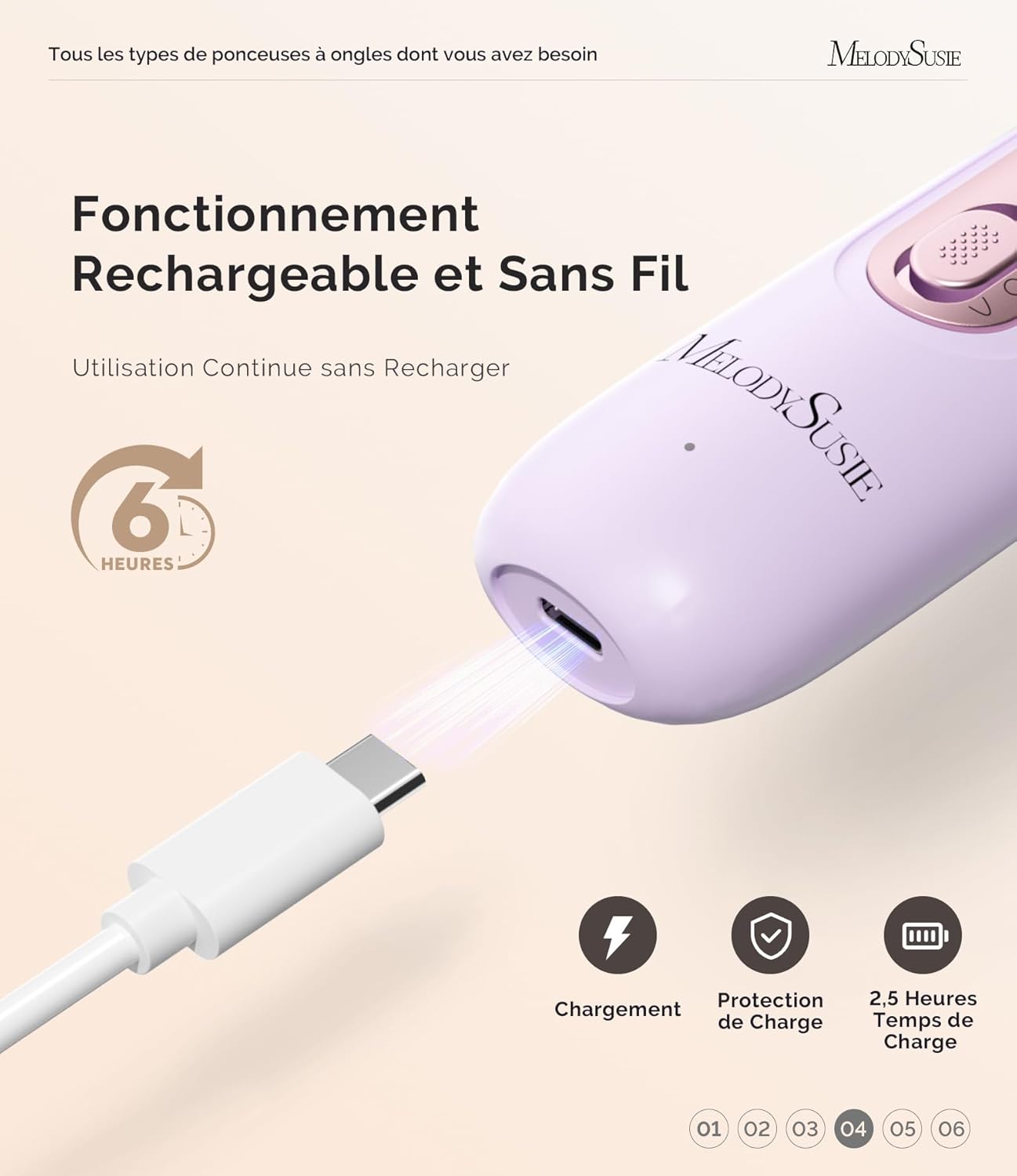 Thumbnail 4 de MelodySusie ponceuse pour ongles PC760G – kit manucure/pédicure sans fil avec 8 embouts et LED 360°, 5 vitesses