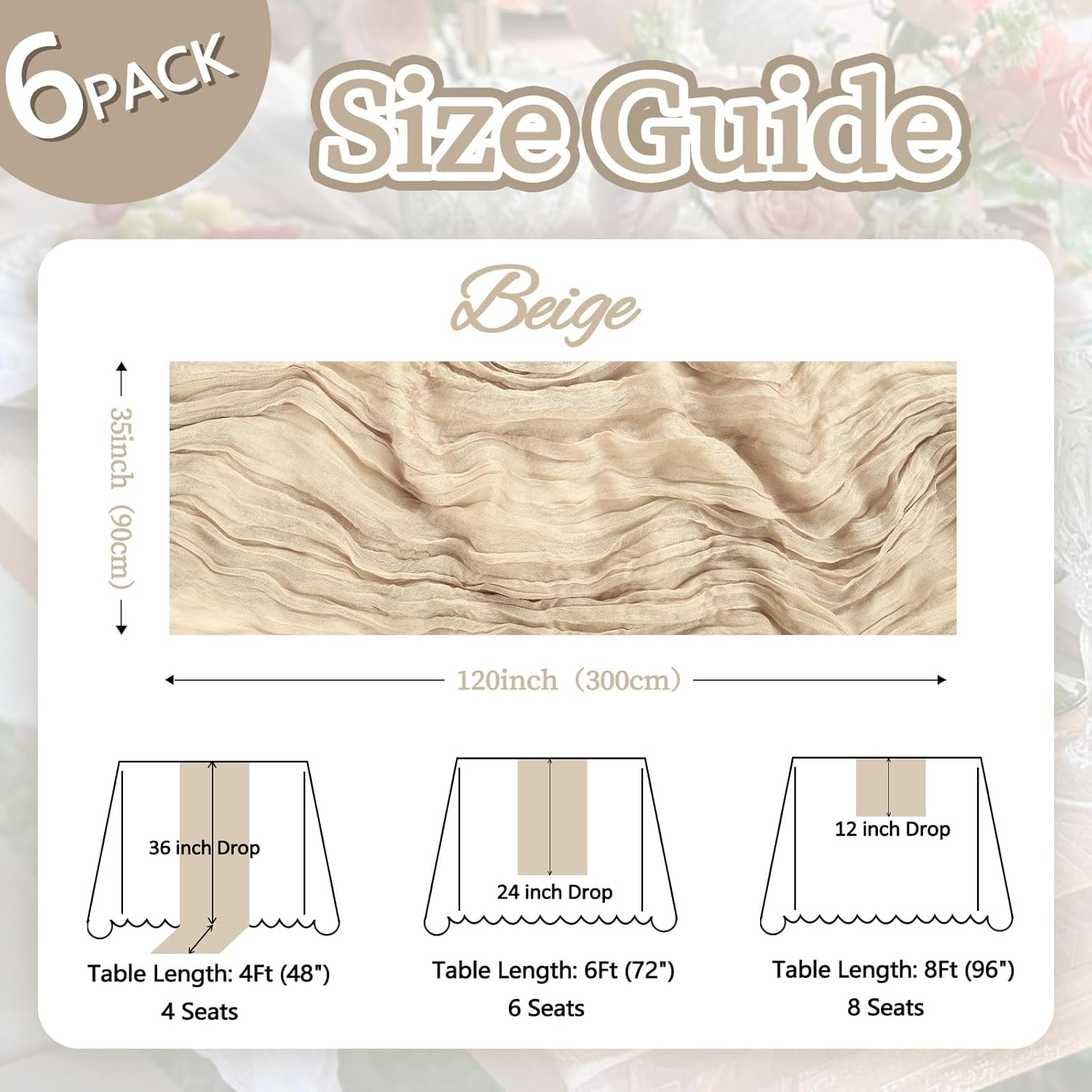 Thumbnail 1 de pepmily 6 Pack Beige Cheesecloth Table Runner (35 x 120 in) Boho Gauze Fabric