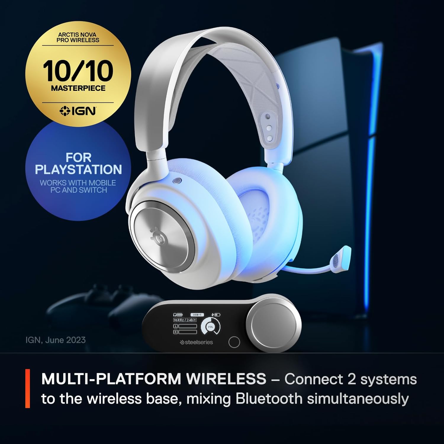 Detalle 2 de SteelSeries Arctis Nova Pro Wireless Multi-System Gaming Headset (White)
