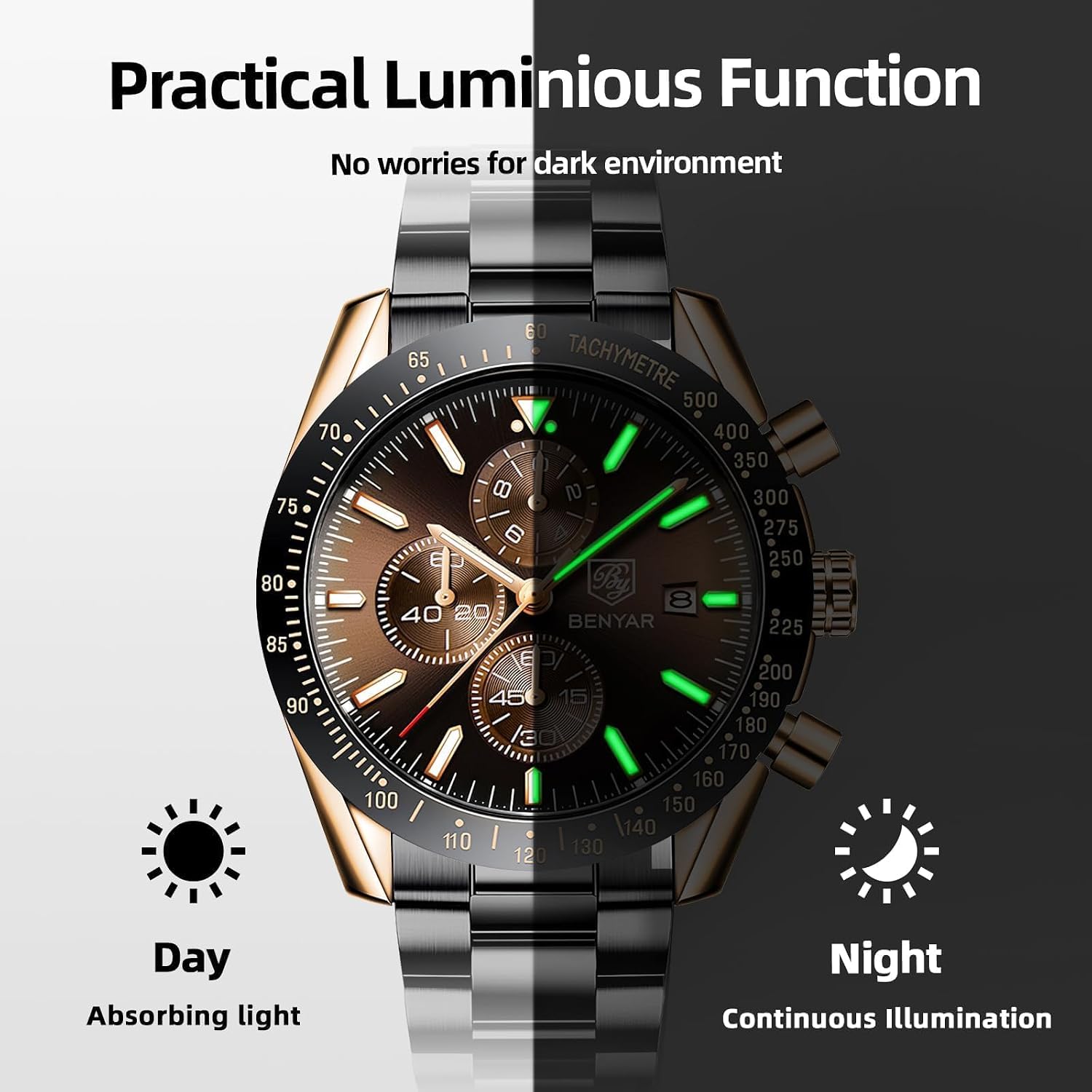 Thumbnail 6 de Benyar Herrenuhr mit Lederband 45 mm Chronograph
