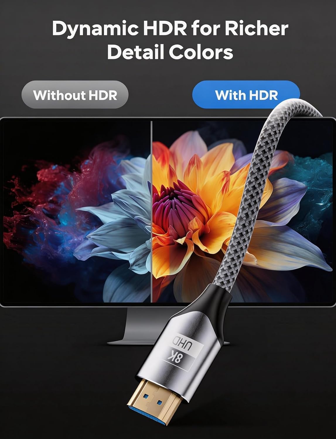 Detalle de VIOY HDMI Cable 2.1 3M: 8K@60Hz / 4K@120Hz Ultra High Speed with eARC