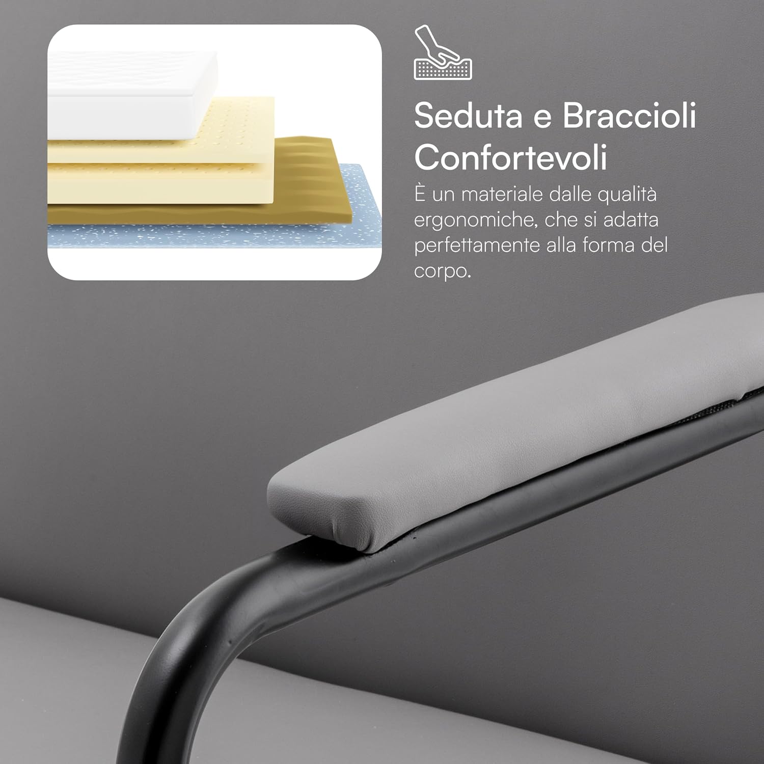 Thumbnail 4 de Baroni Home Poltrona in ecopelle con struttura in ferro design vintage grigia, seduta relax per salotto e ufficio (78x59x64 cm)