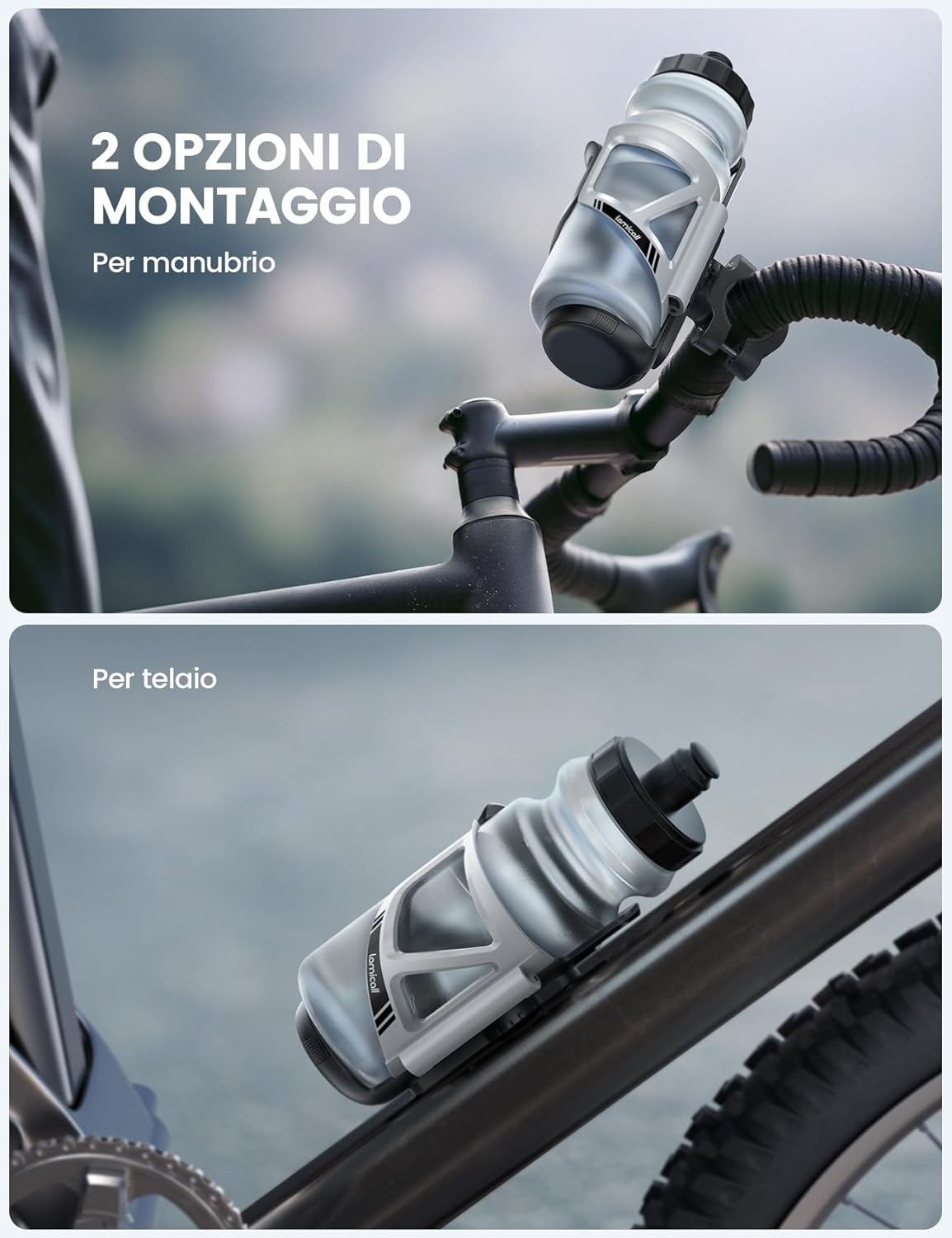 Thumbnail 3 de Lamicall portaborraccia per bicicletta con vano tracker, fascetta a molla 58–86 mm e fissaggio al manubrio (20–35 mm)