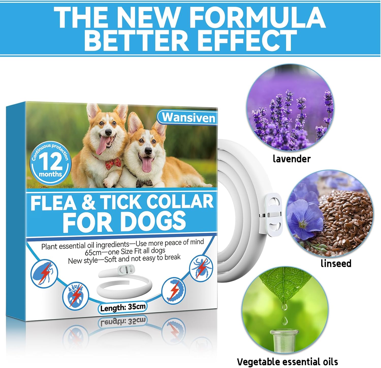 Thumbnail 2 de Wansiven Collare antipulci regolabile per cani, impermeabile, protezione 12 mesi (65 cm)