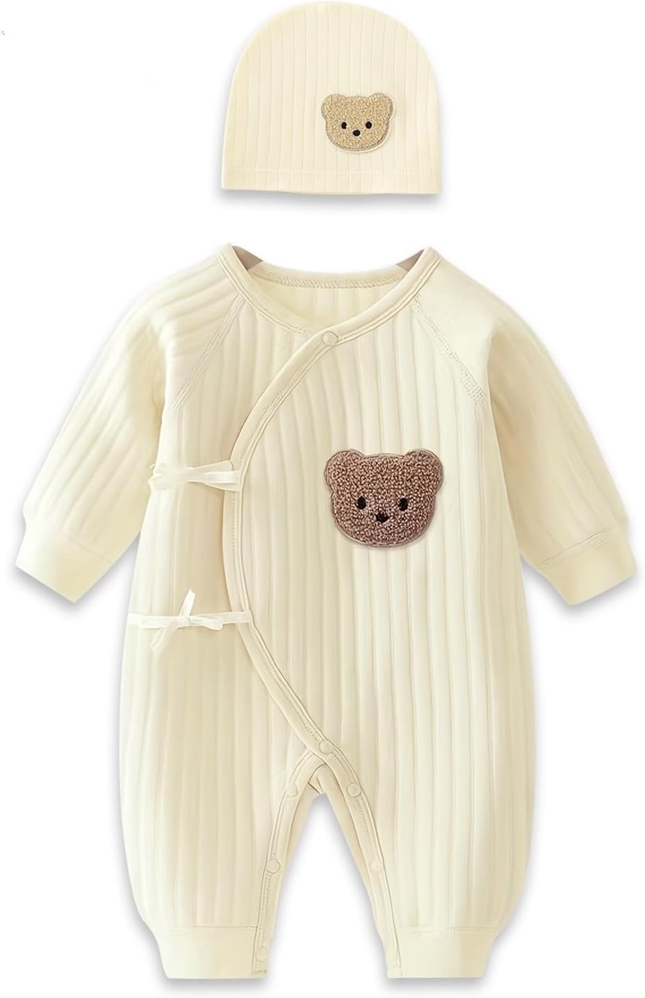Babyfond Newborn Cotton Bodysuit with Hat Set – Thickened Spring & Autumn Sleepwear