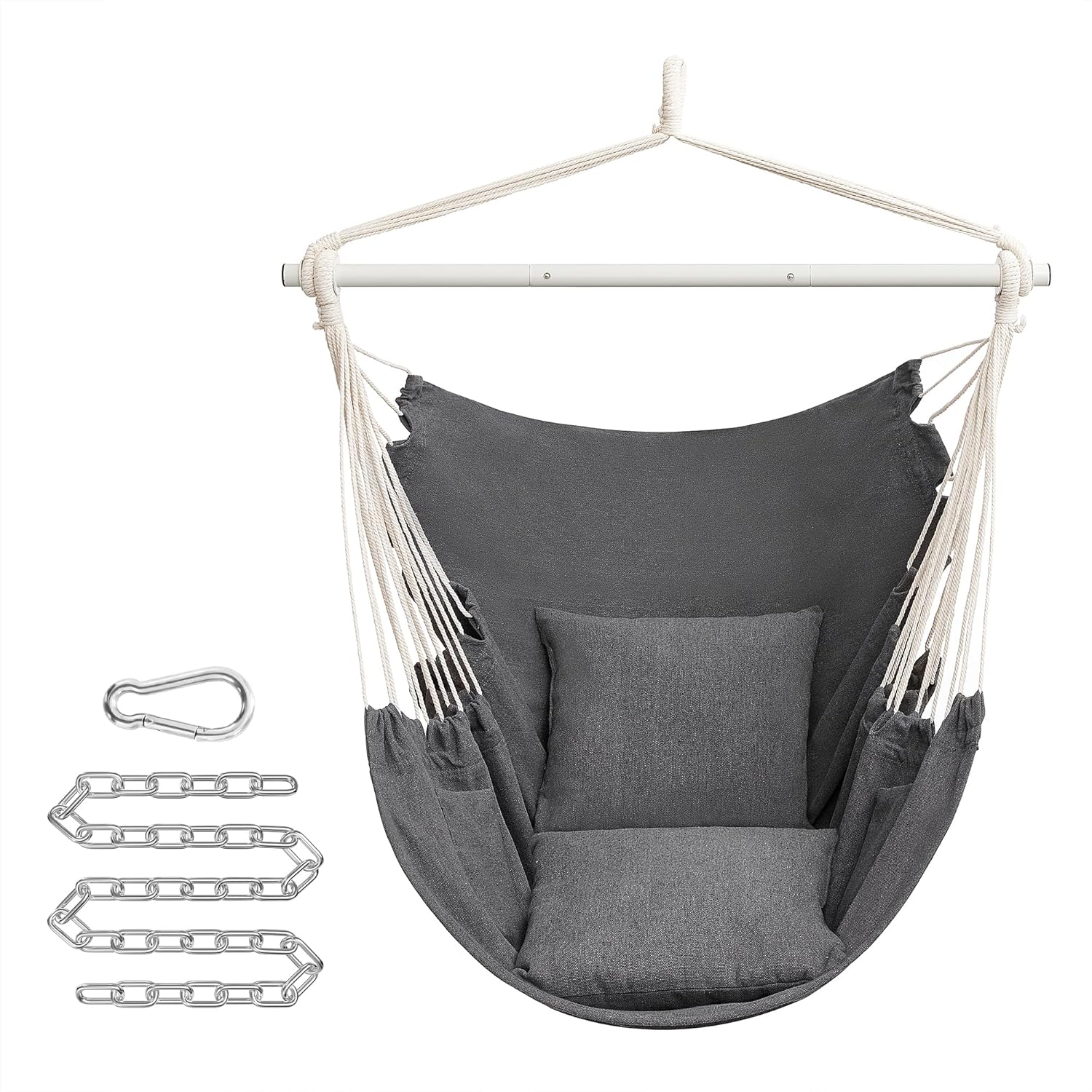 Detalle de SONGMICS Hängesessel GDC197G02 – Boho-Schaukelstuhl mit 2 Kissen, 150 kg Tragkraft, Innen/Außen