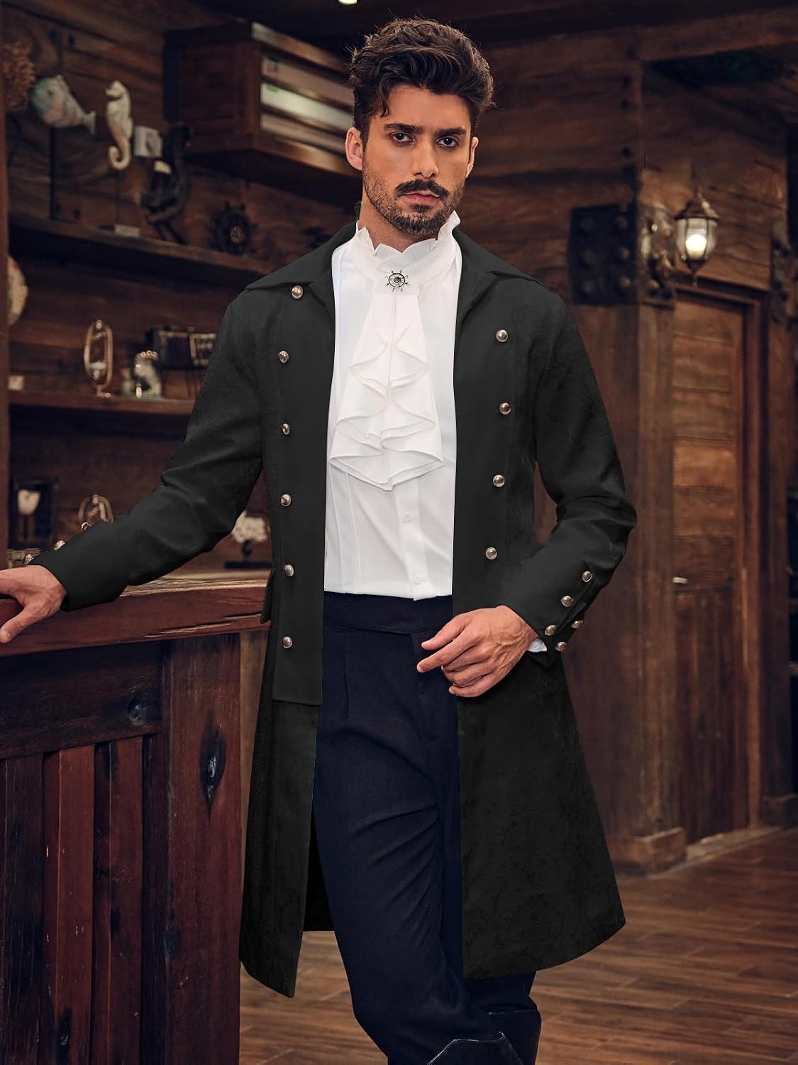 Detalle de Men's Steampunk Tailcoat Jacket in Jacquard Fabric