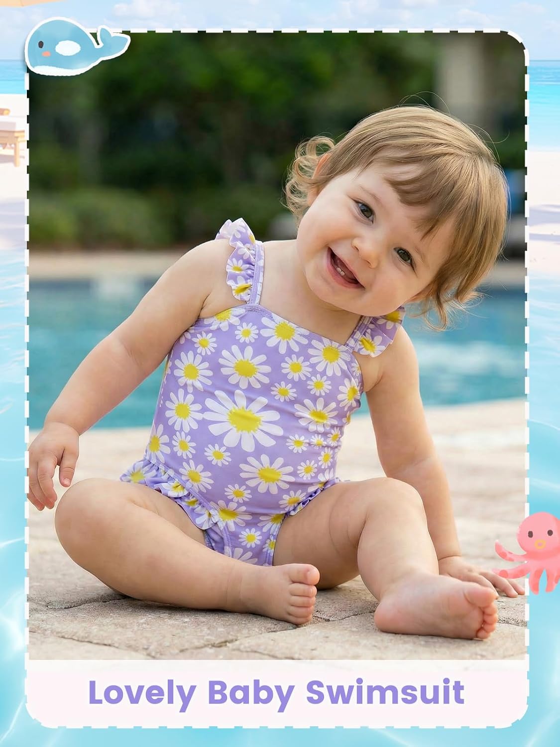 Detalle 2 de JiAmy Flowers Ruffle Sleeveless One-Piece Girls Swimwear