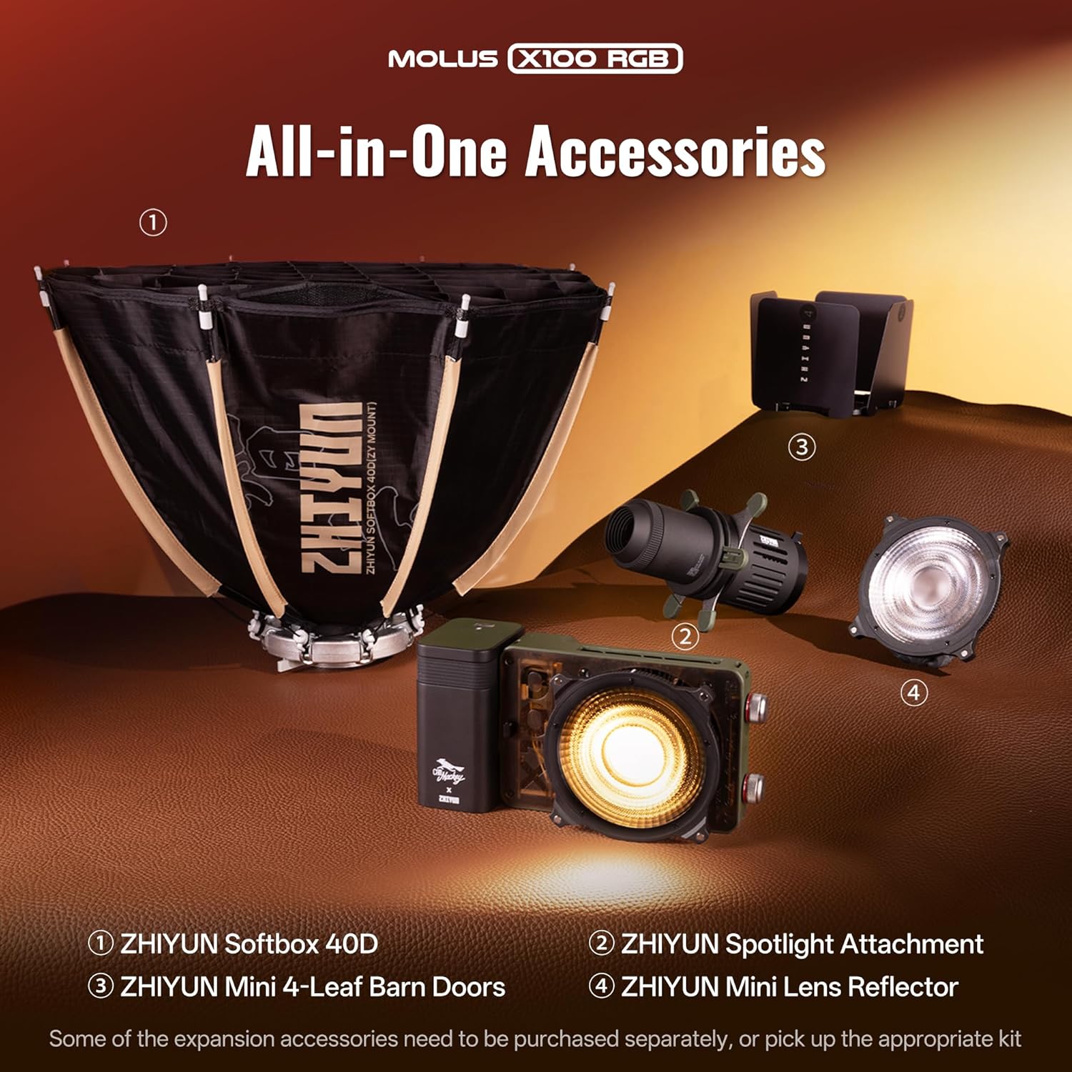 Thumbnail 5 de ZHIYUN MOLUS X100 RGB PRO 100W Video Light (V2 Upgraded) – Portable 2500K–10000K, CRI≥95, TLCI≥97
