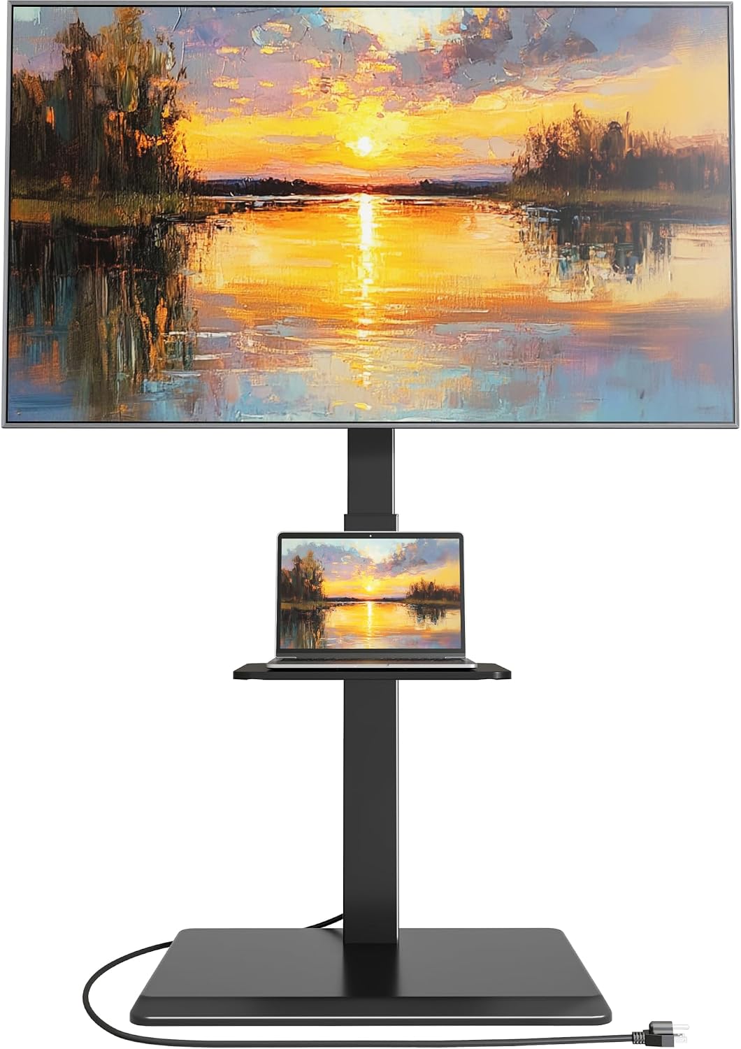 Detalle de ECOTINY Steel Base Floor TV Stand with Power Outlet for 32–75 inch TVs