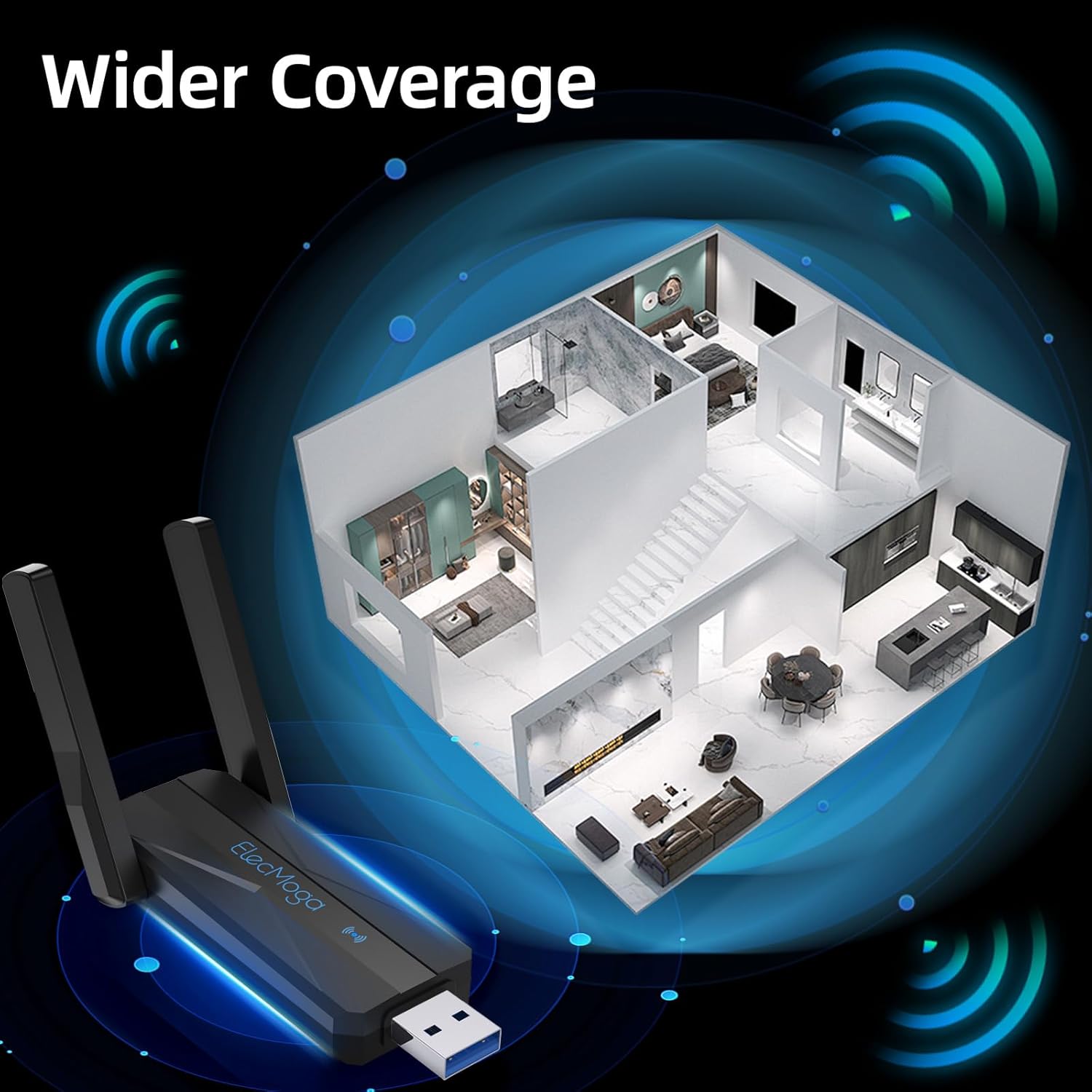 Thumbnail 1 de ElecMoga Wifi Dongle 1300Mbps dual‑band USB adapter 📶