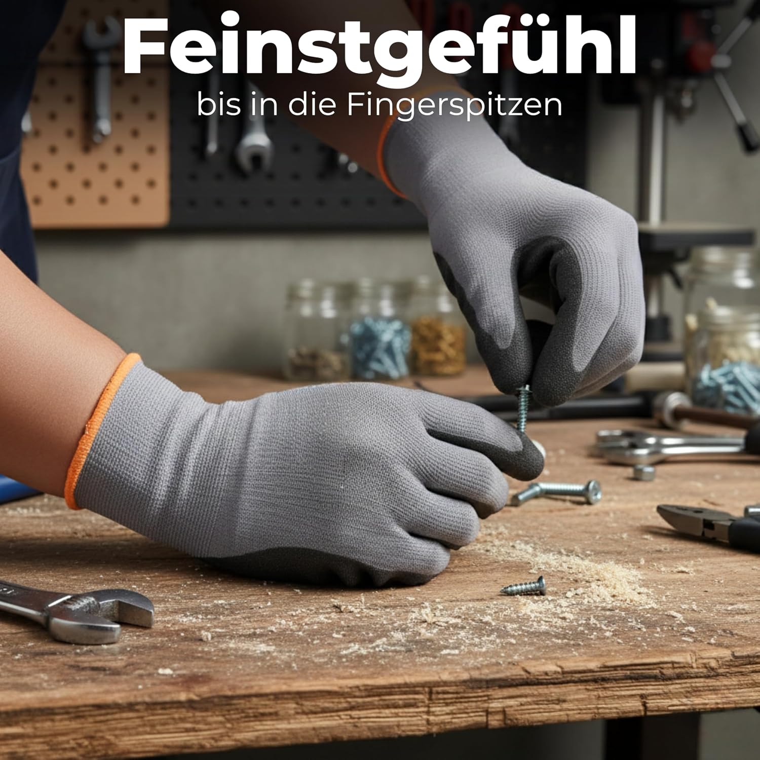 Detalle de WOLFSFELLER Premium Arbeitshandschuhe Herren Gr 10 – 5 Paar leistungsstarke Montage-Handschuhe mit langlebiger Nitril-Beschichtung
