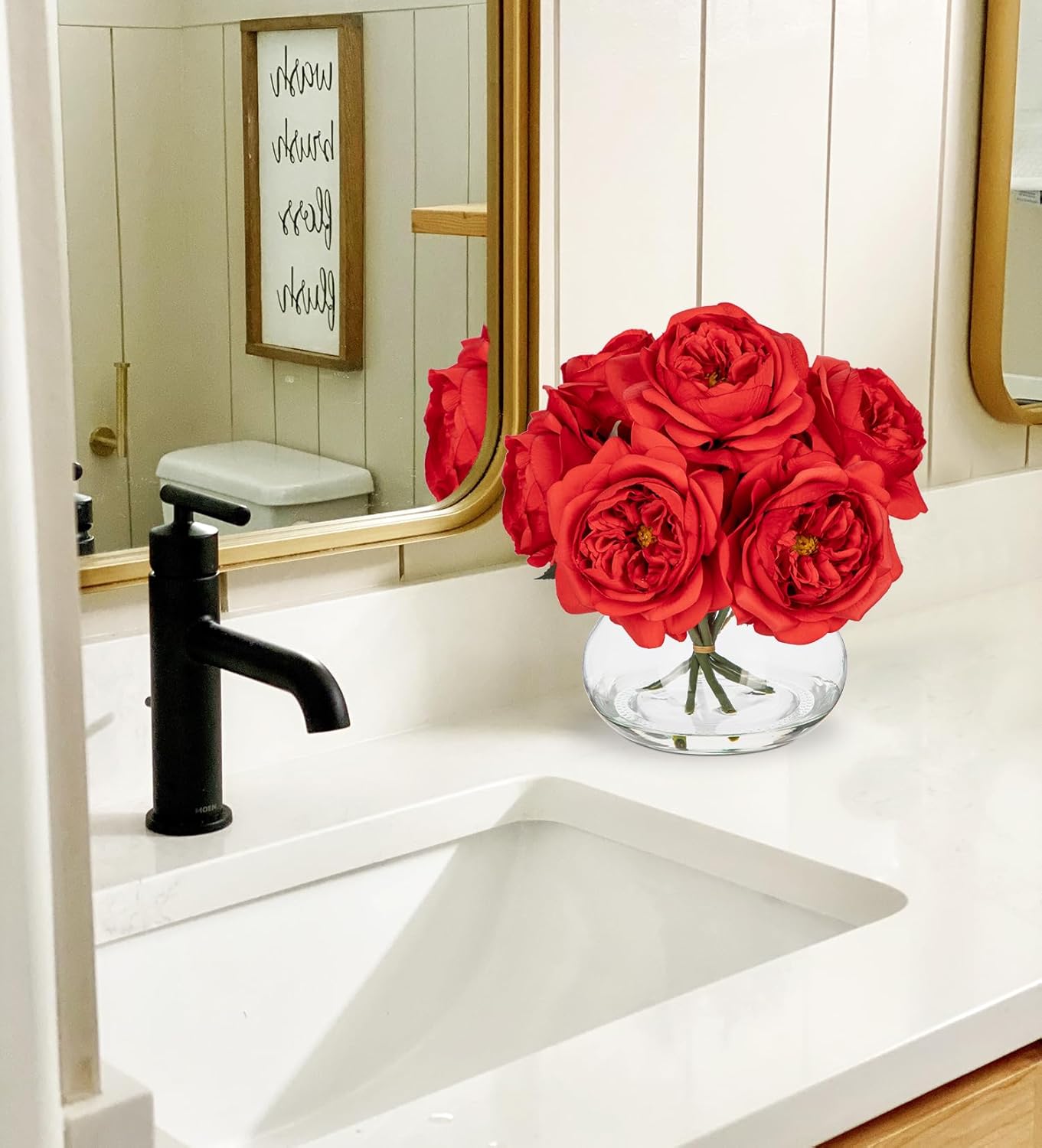 Thumbnail 4 de Oairse Artificial Rose Flowers in Vase – Real Touch Roses in Glass Vase (26 cm) for Home, Office and Events