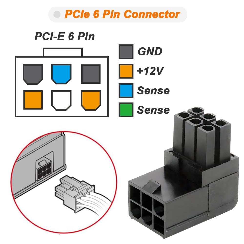 Detalle 2 de Xiatiaosann 6Pin ATX 90 Degree GPU Power Adapter (2 Pack, Up-Angle)