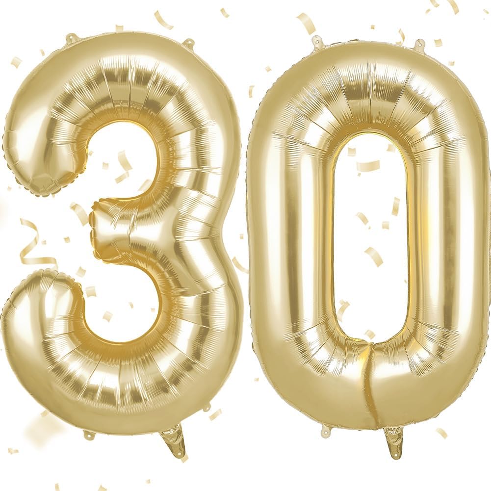 OFFCUP Ballon d’anniversaire 30 ans Or Clair – ballon numéroté auto-obturant 101 cm (foil) pour fête