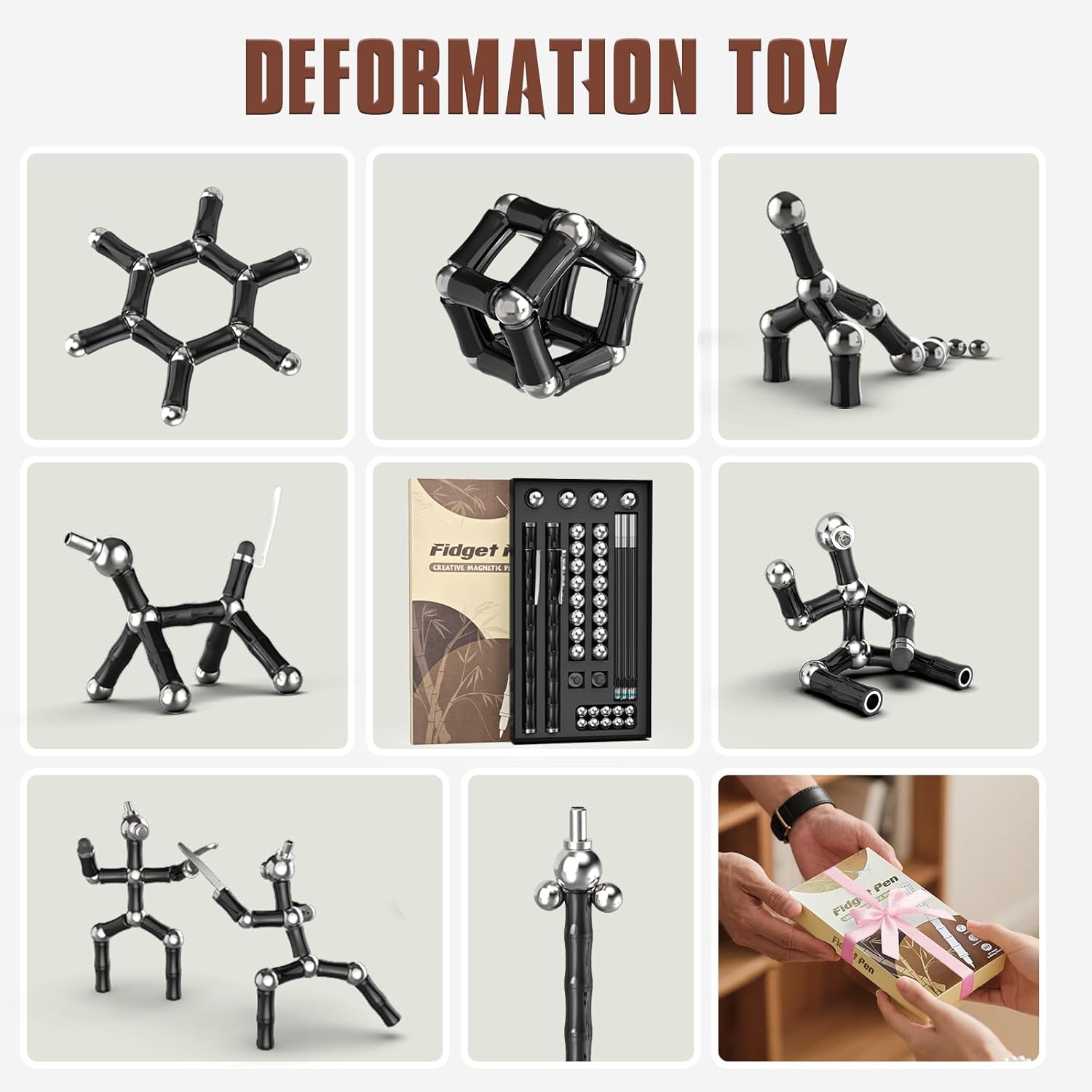 Detalle de Tigerhu Penna Magnetica multifunzione antistress con accessori (nera) – fidget pen da scrivania e gioco