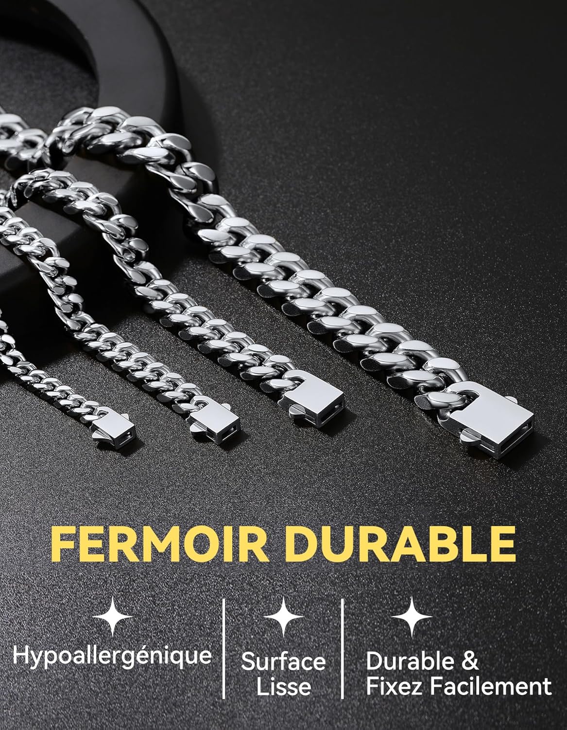 Detalle de ChainsHouse Collier Chaine Homme Acier Inoxydable Maille Cubaine – 46 à 76 cm, largeurs 4/6/9/13 mm