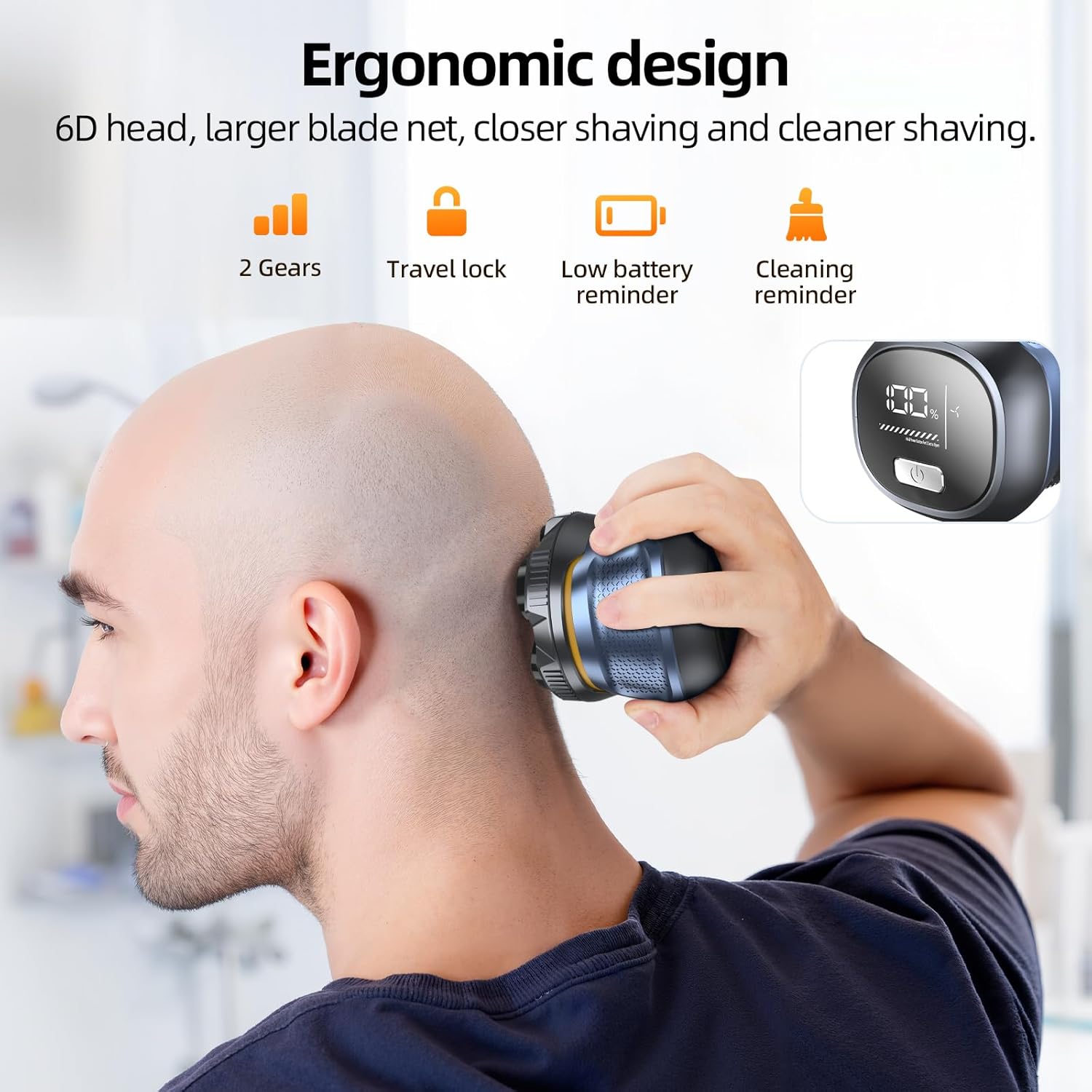 Thumbnail 4 de CFEN Head Shaver for Men: 6D Magnetic Floating Head, IPX7 Waterproof, 180-Minute USB-C Rechargeable Cordless Shaver