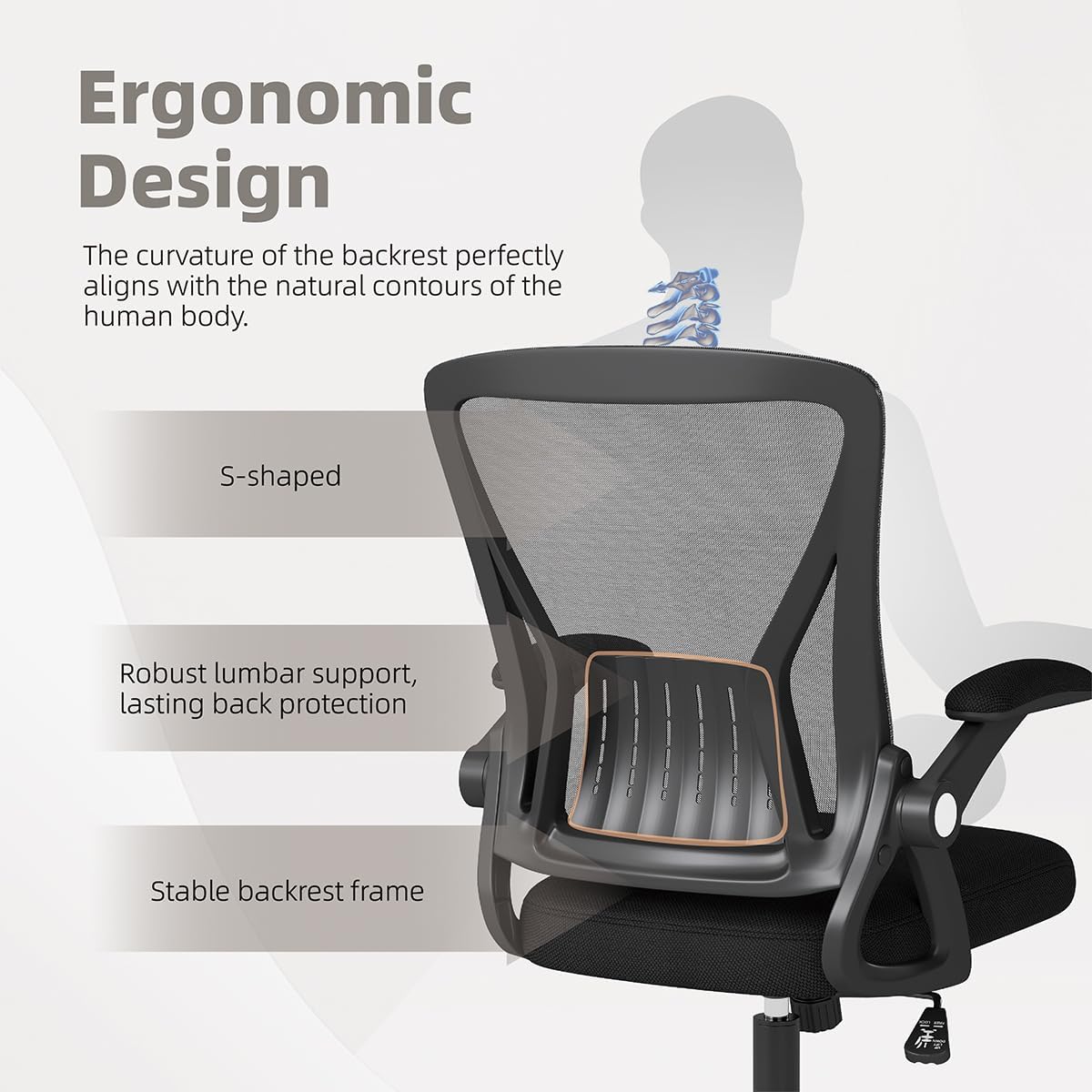 Detalle 1 de Flysky FS-2004BK Ergonomic Mesh Office Chair with Lumbar Support