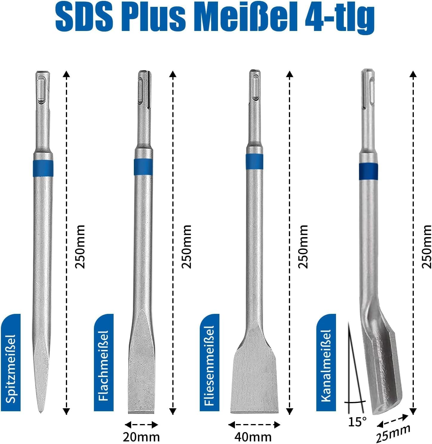 Detalle 2 de HYCHIKA Set Scalpelli SDS Plus 4 pezzi 🔨
