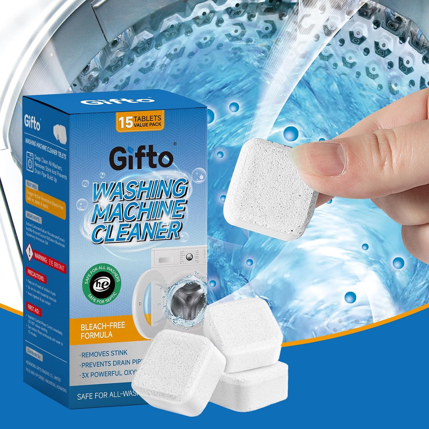 Detalle de Gifto Washing Machine Cleaner Tablets, 15 Count, HE Compatible, Septic Safe