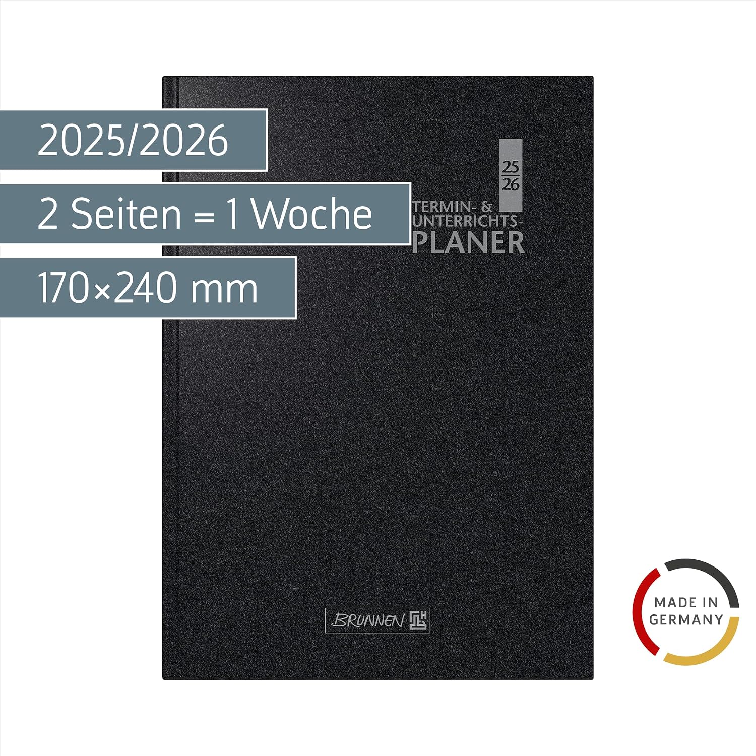 Thumbnail 1 de BRUNNEN Termin- & Unterrichtsplaner 2025/2026 (A5, schwarz) – Wochenplanung auf 2 Seiten
