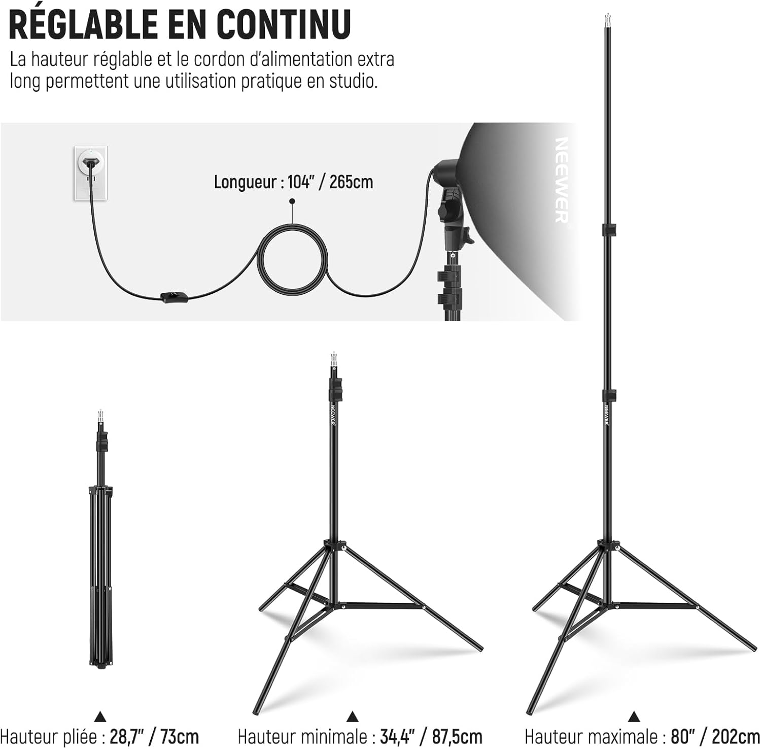 Detalle de NEEWER NK800 : kit d’éclairage softbox RGB Softbox 24" E27, contrôle par app et 9 modes d’effets