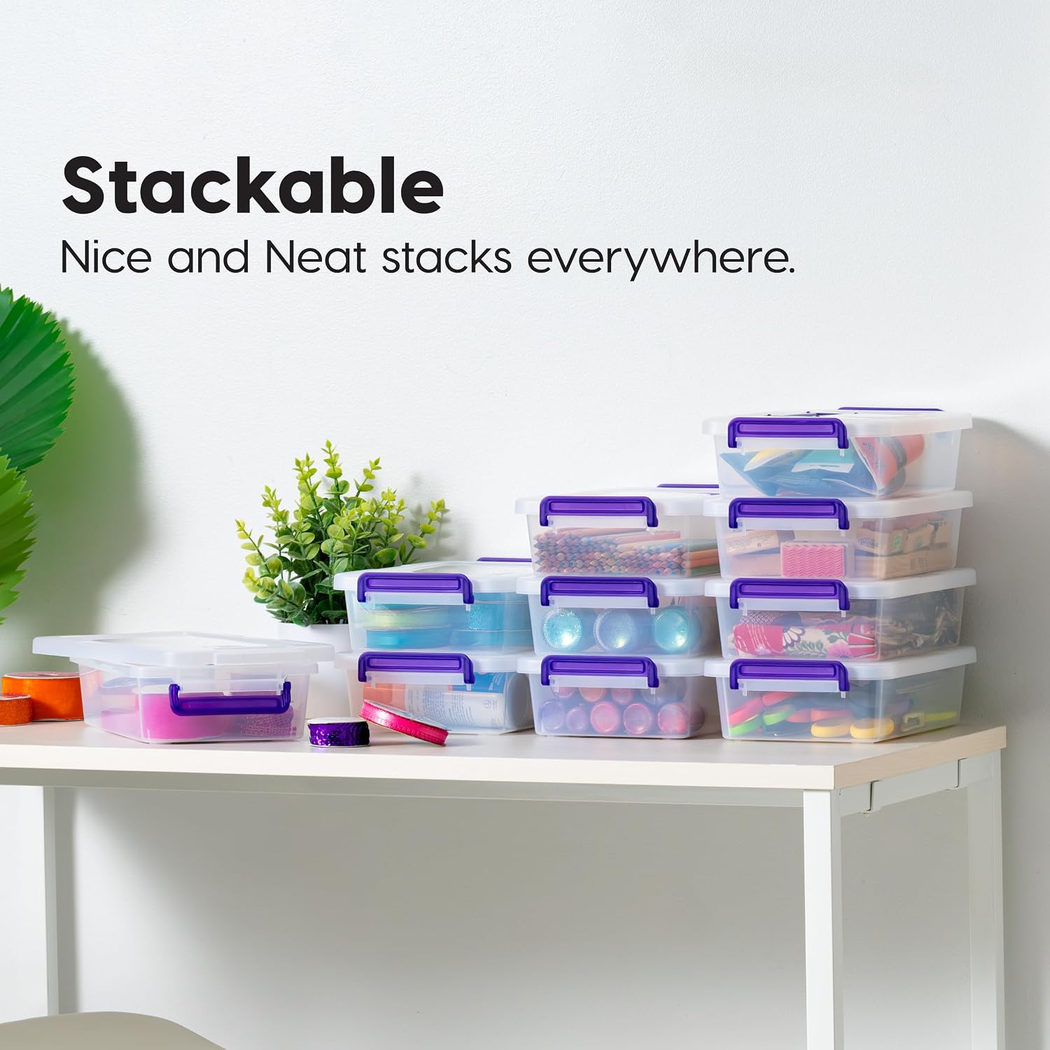 Detalle 2 de IRIS USA 500260 Clear Stackable Storage Bins with Lids, 10-Pack