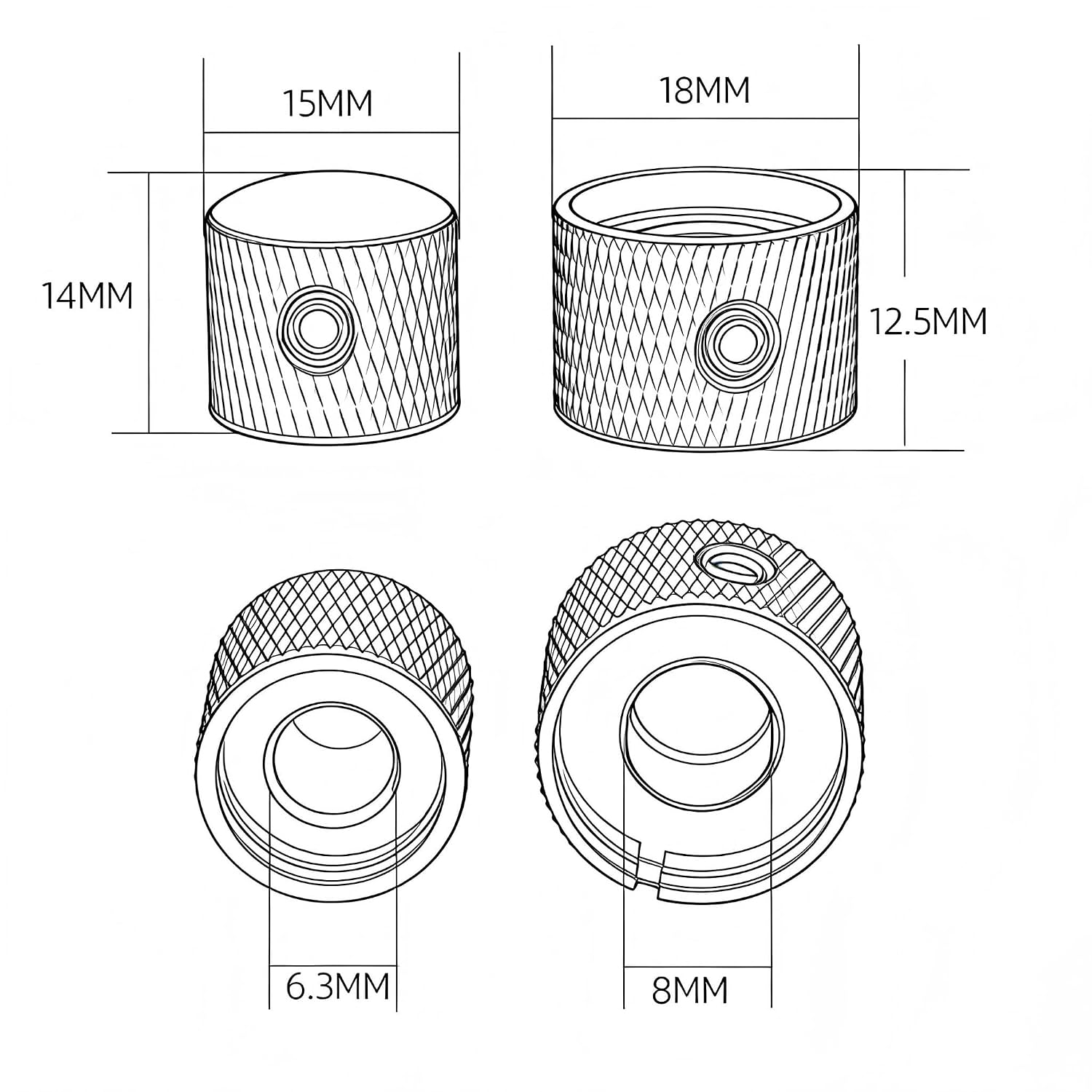 Detalle de Dual Concentric Guitar and Bass Knobs, 6mm/8mm Metric