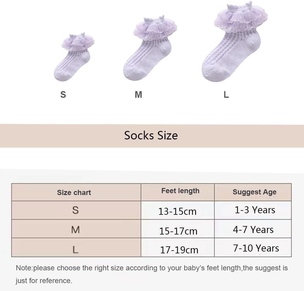 Detalle 2 de HXQLXGT 6 Pairs Baby Girls Frilly Lace Socks – Gentle, Elastic Ankle Socks for 1-10 Years