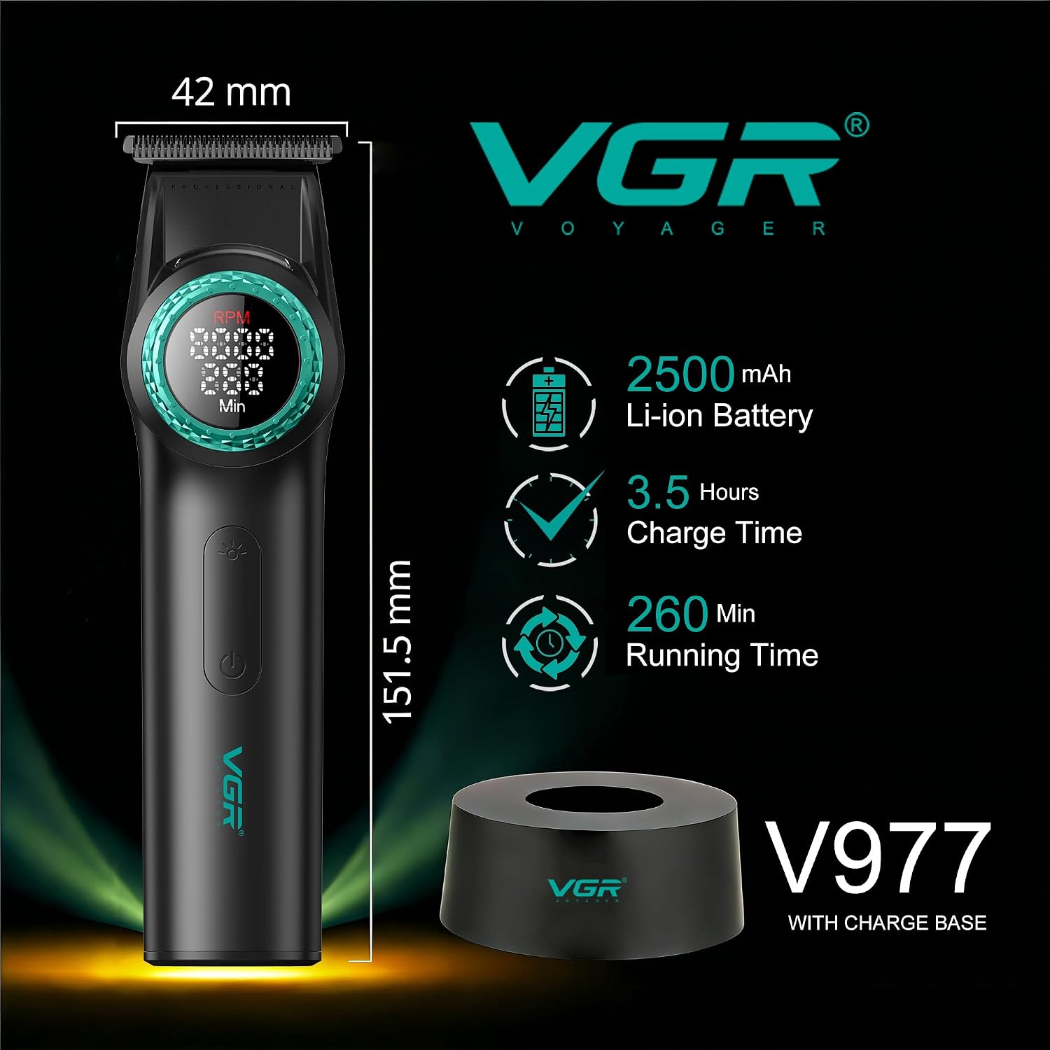 Thumbnail 5 de VGR Professional Beard Hair Trimmer for Men – Cordless USB Rechargeable with DLC + Ceramic Blades