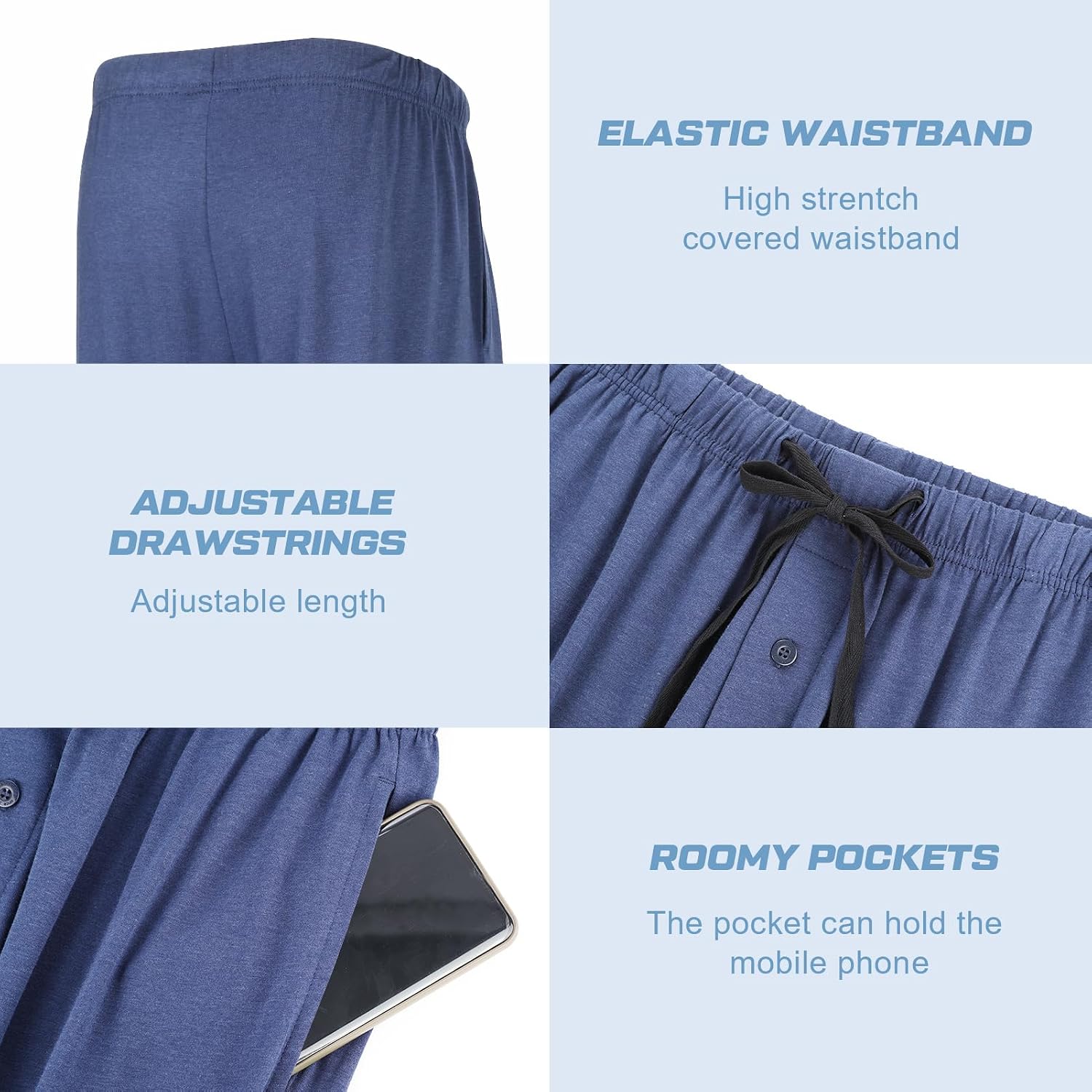 Thumbnail 2 de BAMBOO COOL Mens Pajama Pants Sleep Lounge Bottoms: Soft, breathable, and pocketed in a 2-pack