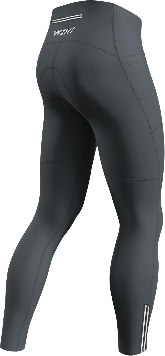 Detalle de Lo.gas Herren Lang Gepolsterte Fahrrad Hose – Radhose mit Taschen, Reflektorstreifen und atmungsaktivem Stoff