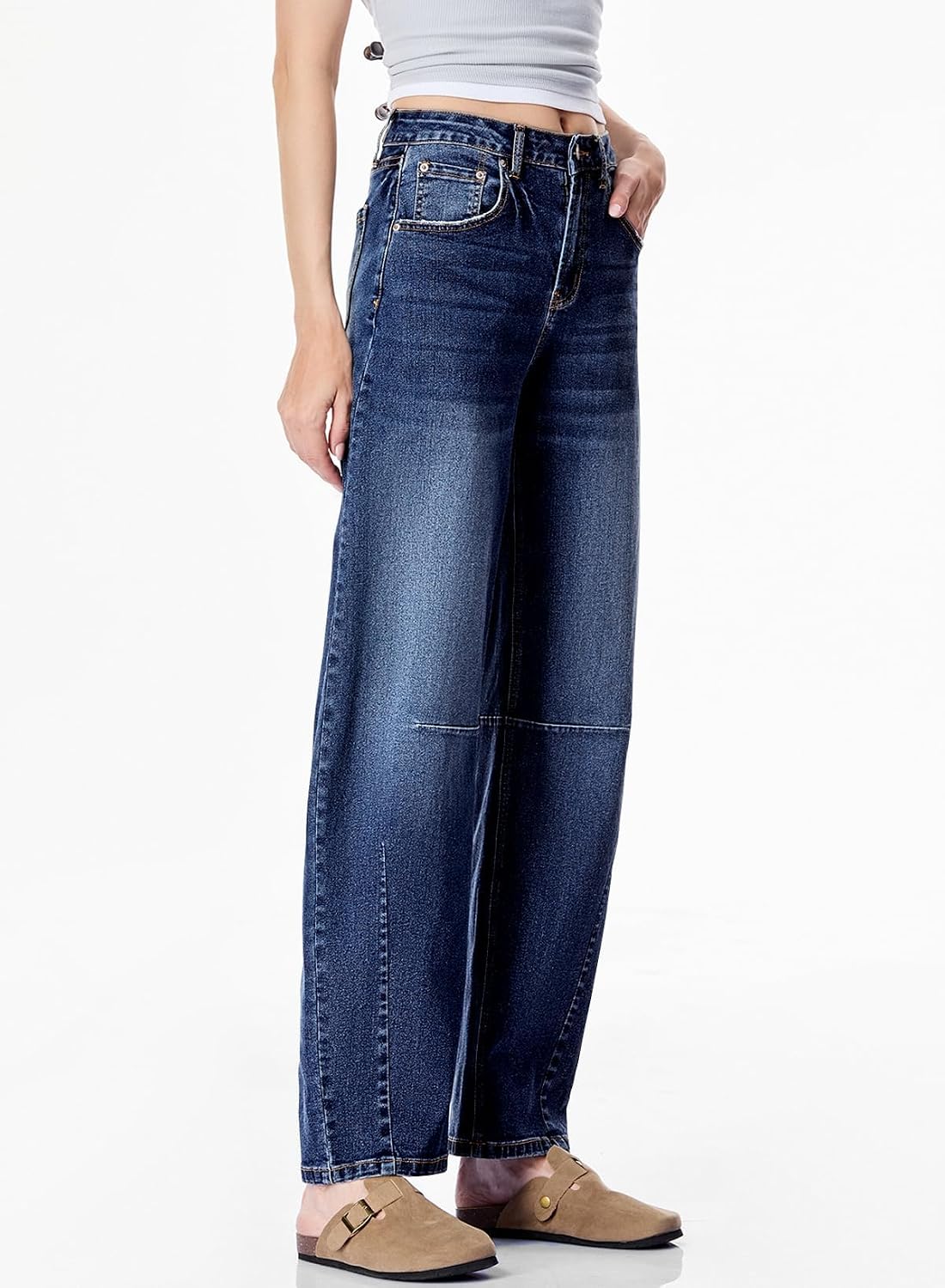 Detalle de SIDEFEEL Women's Barrel Jeans, Mid-Rise Wide-Leg Vintage Denim