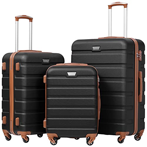 Detalle de Coolife Luggage Set: Lightweight 3-Piece Hardshell in Apricot Black