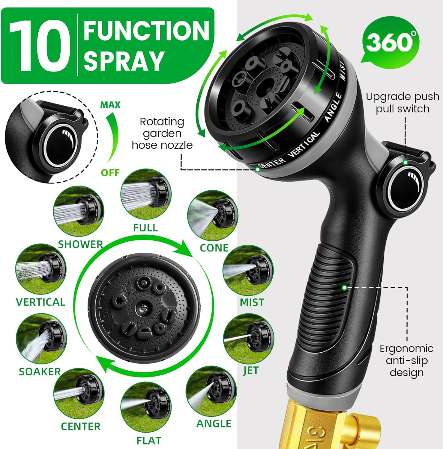 Thumbnail 5 de Expandable Garden Hose Pipe 100FT with 10-Function Spray Nozzle – flexible, leakproof magic hose for garden & car washing