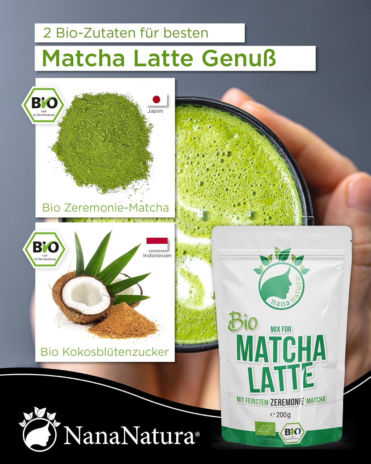 Detalle 2 de NanaNatura Bio Matcha Latte Mix 22% Matcha