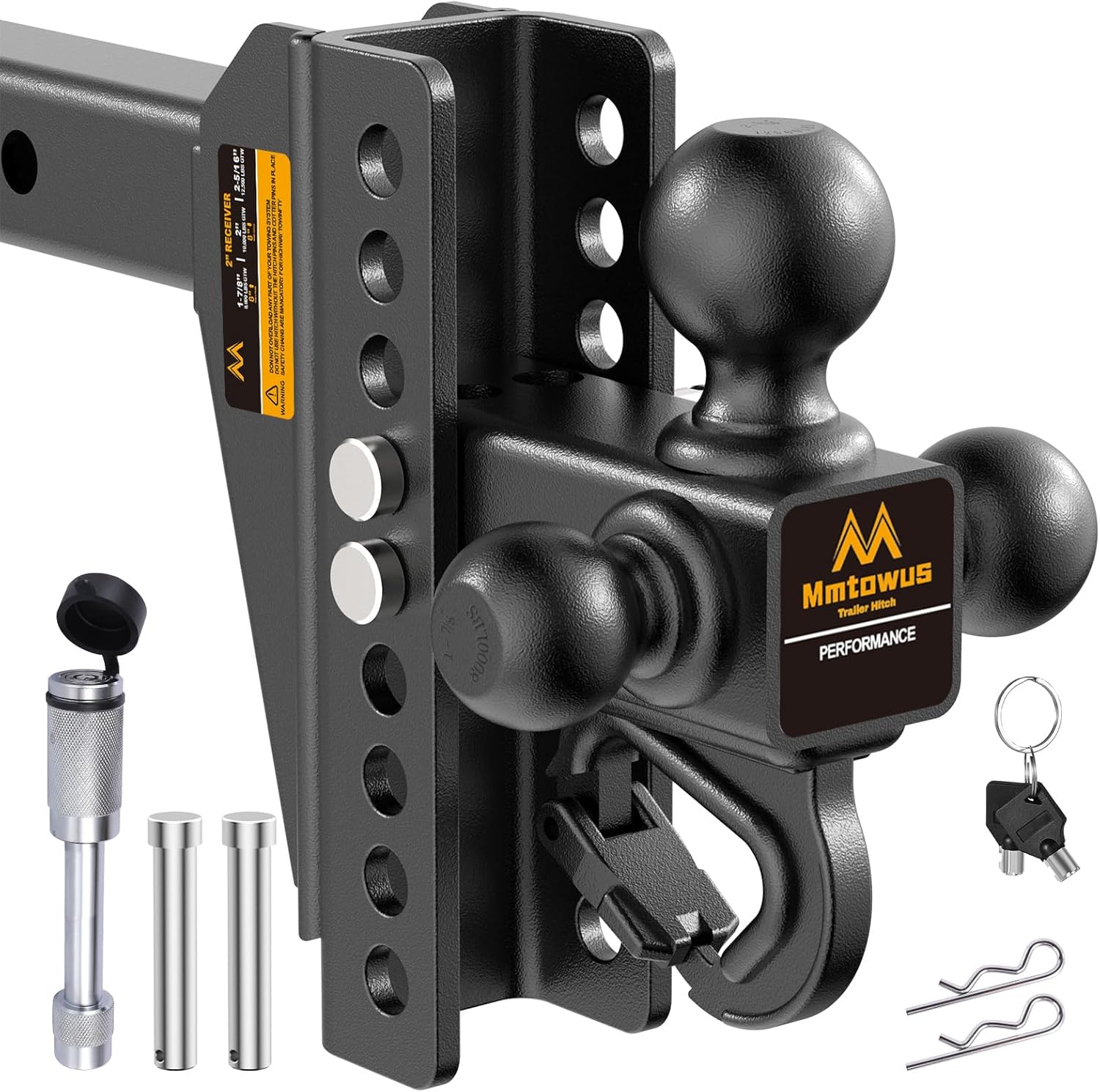 Detalle de Mmtowus Adjustable Trailer Hitch - Tri Ball Mount with Hook (1-7/8", 2", 2-5/16") for 2-Inch Receivers
