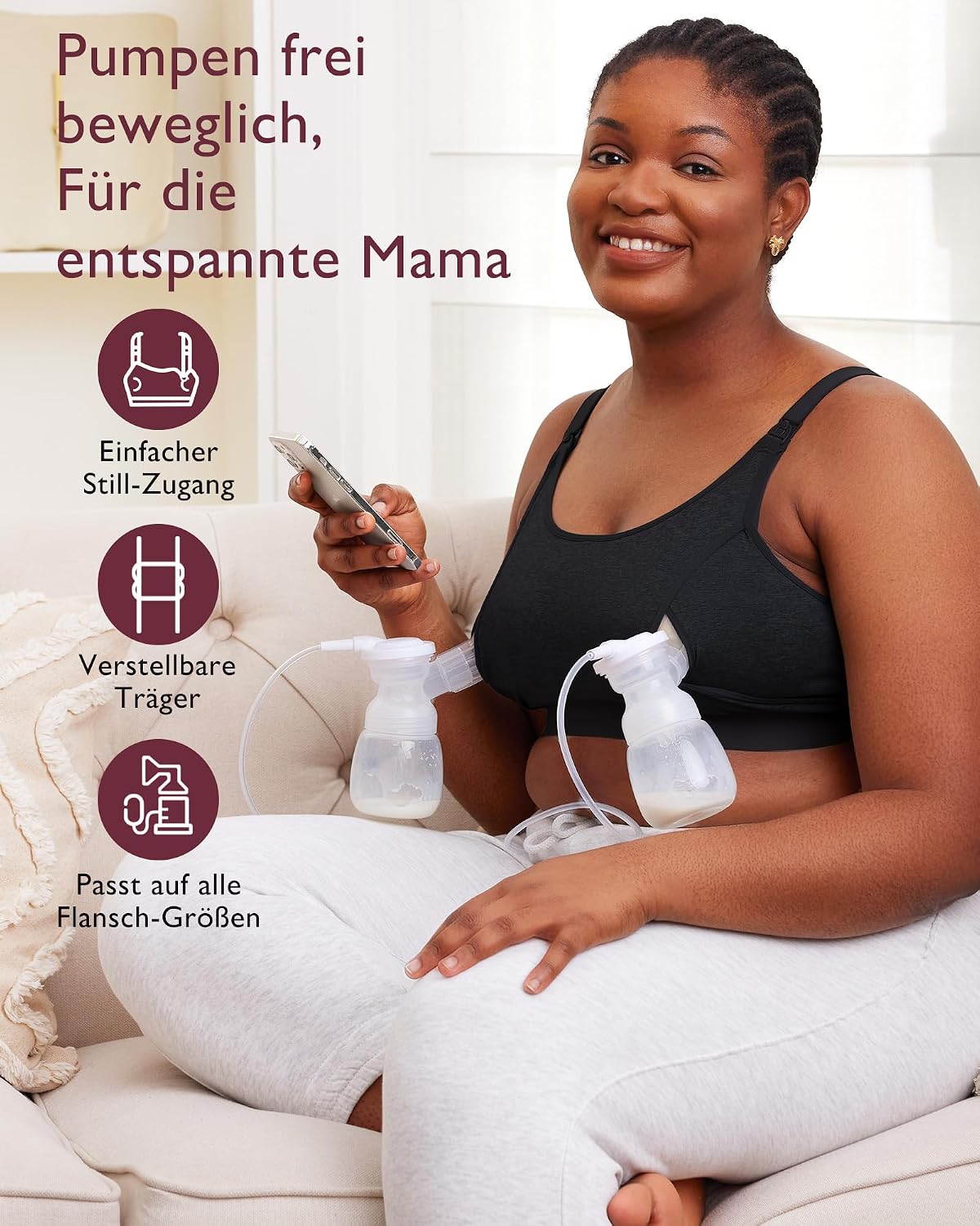 Detalle 2 de Momcozy Schwangerschafts- & Still-BH für freihändiges Abpumpen (ohne Bügel) mit Milchpumpen-BH-Design und Verlängerungen