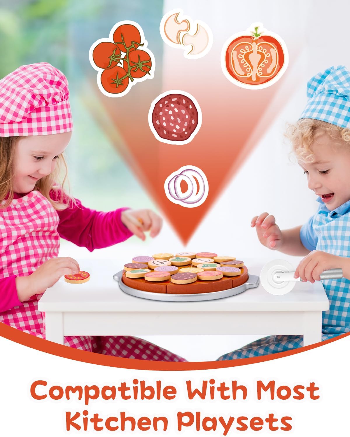 Detalle 2 de Pizza-Set aus Holz für Kinder 27 Teile