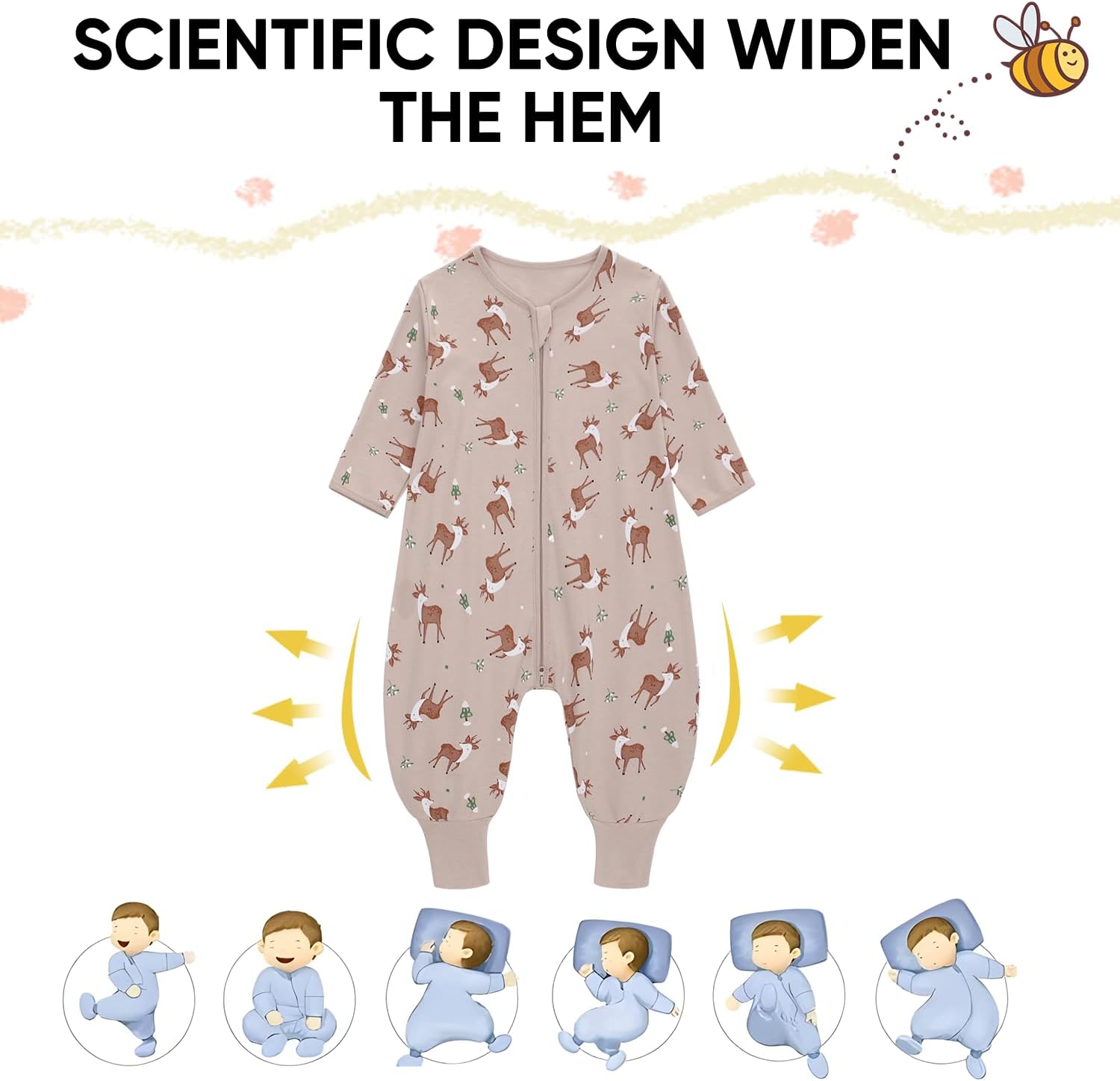 Detalle de Baby Schlafsack Sommer mit Füßen 0,5 Tog – 100% Baumwolle, lange Ärmel, Füße – ideal für Frühling bis Herbst
